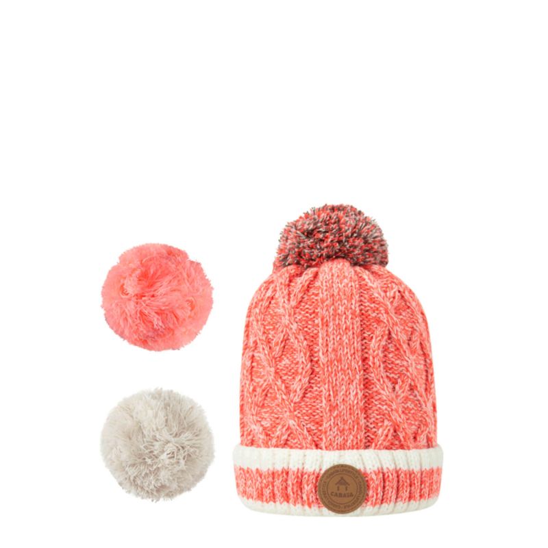 Bonnet enfant 6-12 ans avec 3 pompons interchangeables Jus de pomme Coral