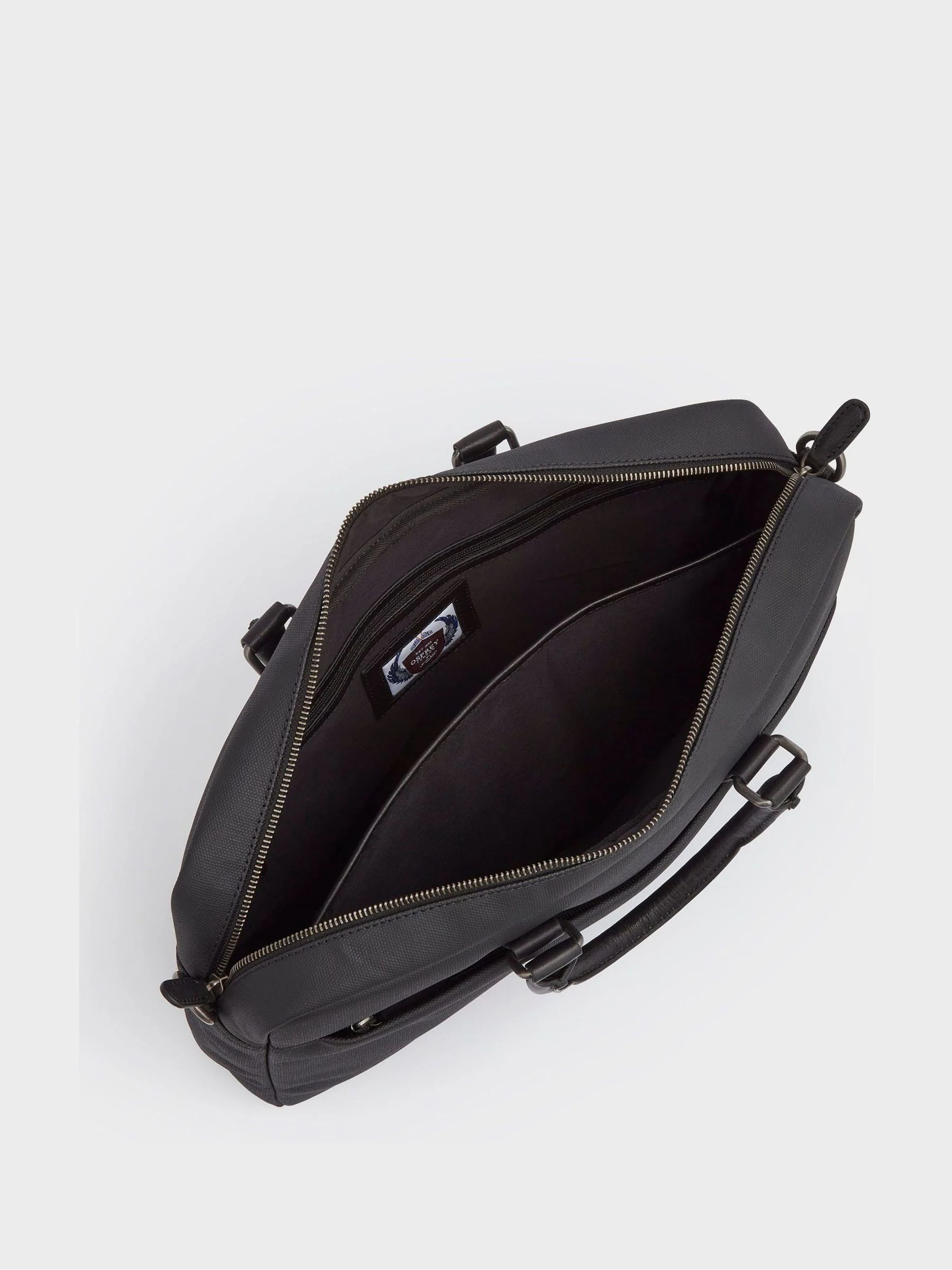 Grijs en zwart - OSPREY LONDON - Gewaxte canvas en glanzende kalfsleren Grantham laptoptas