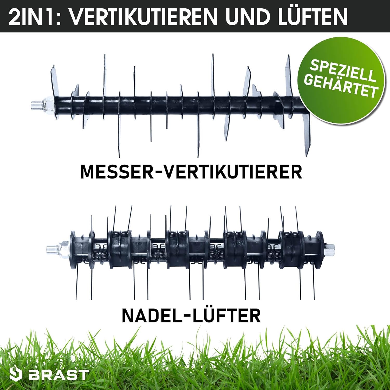 BRAST Benzin Vertikutierer 4,5kW (6,12PS) | 4-Takt Motor 212ccm | 40-45cm Arbeitsbreite | TÜV geprüft | 50L Fangkorb | viele Modelle für kleine bis sehr große Rasenflächen | BRB-RV-45212