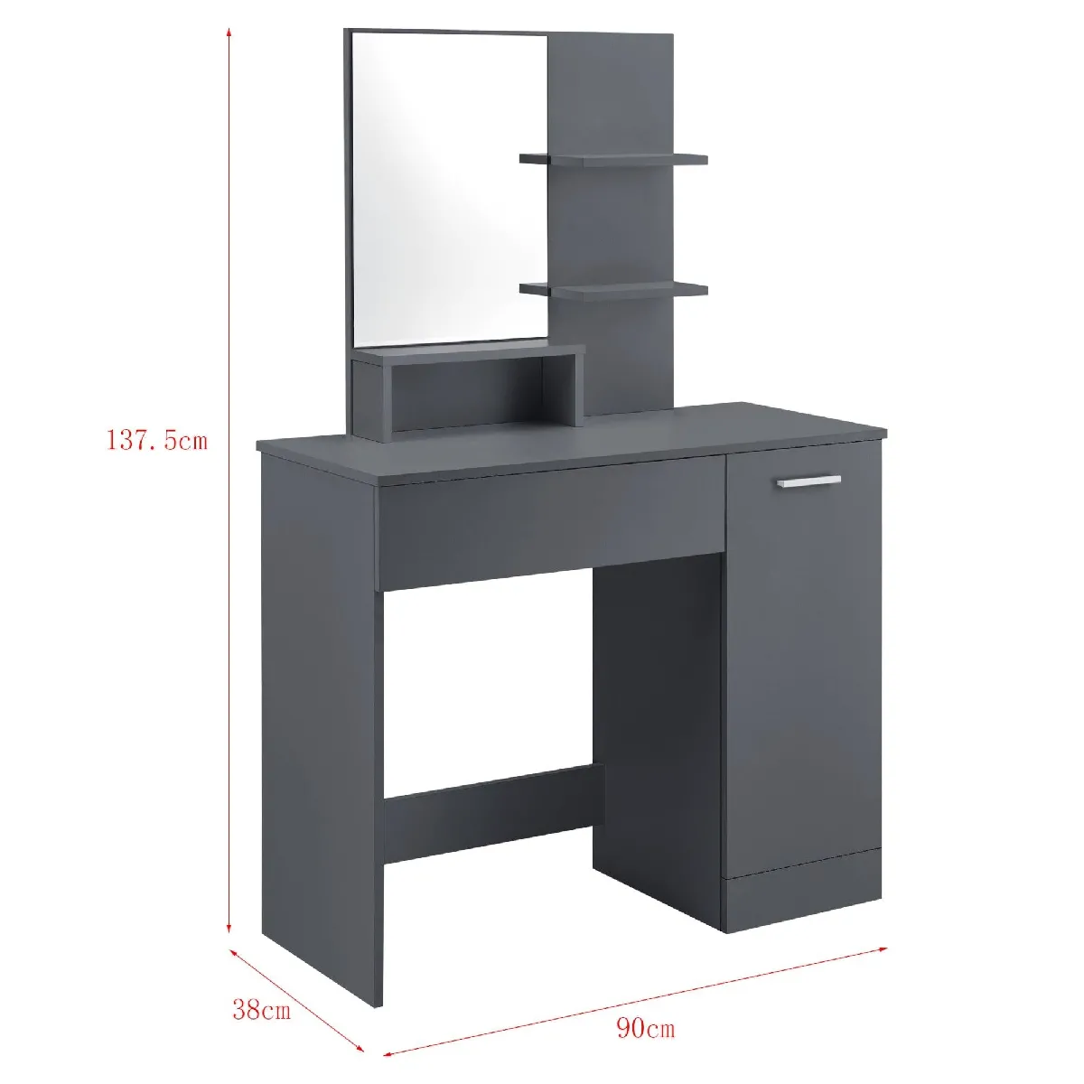 Helloshop26 Coiffeuse avec miroir et tiroir - Gris foncé