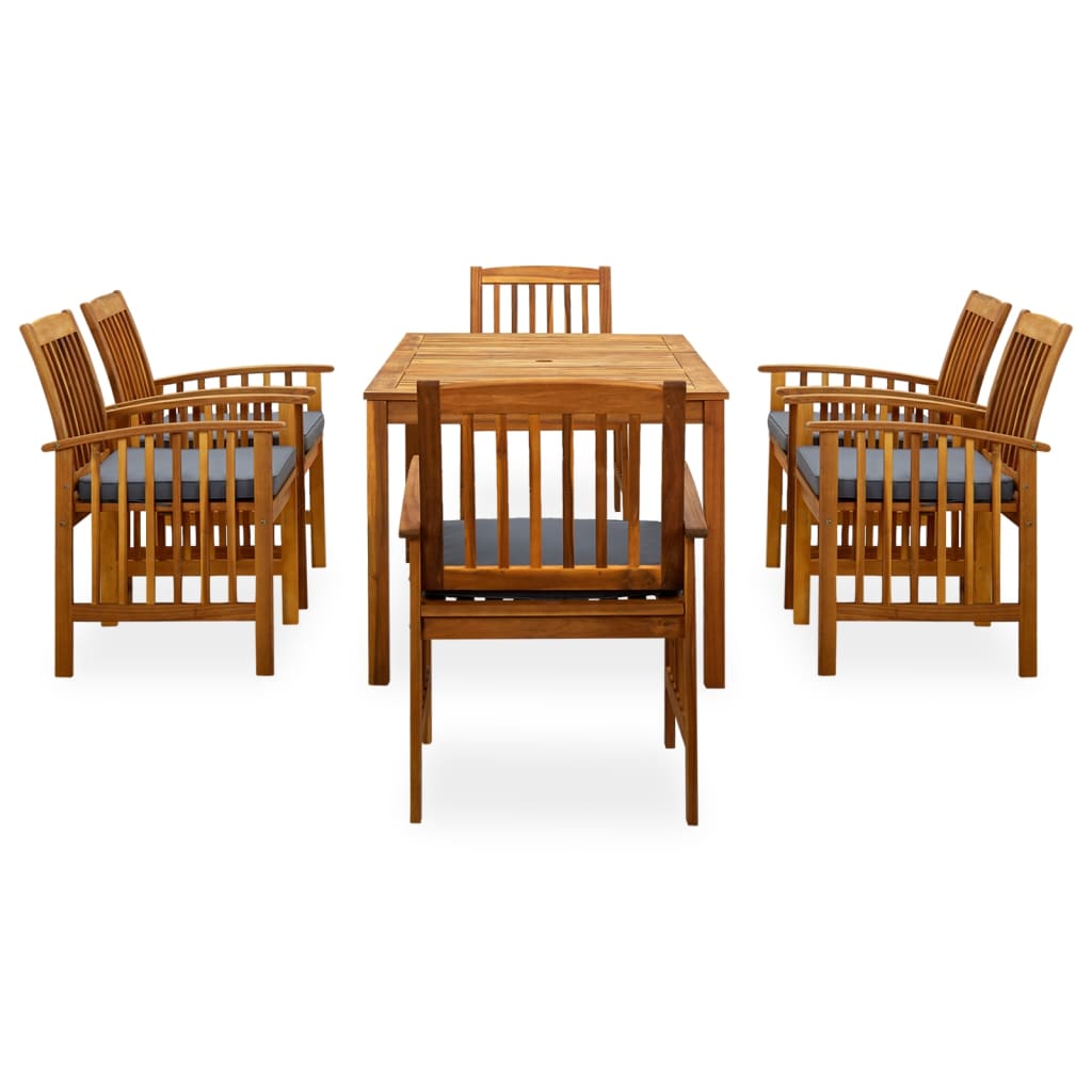 Mobilier à dîner de jardin 7 pièces avec coussins acacia solide