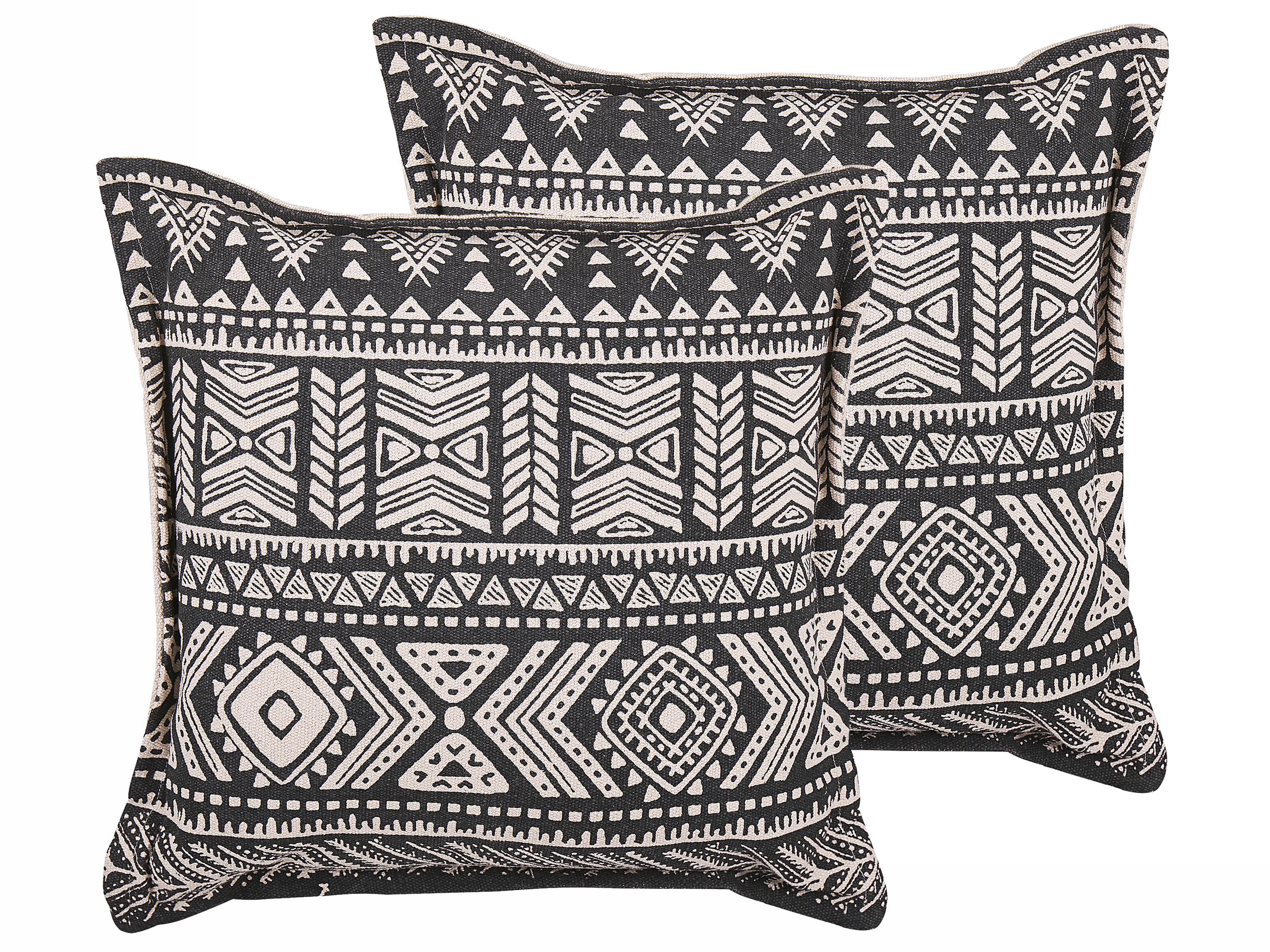 Set van 2 sierkussens SIRVAN Katoen 45 x 45 cm Zwart geometrisch patroon