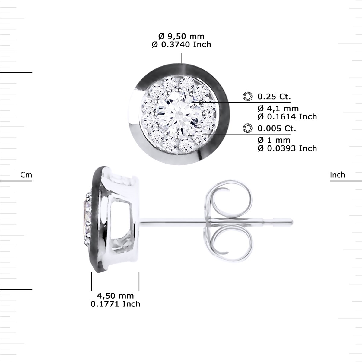 Boucles d'Oreilles Solitaire Diamants 0,50 Cts Serti illusion Or Blanc 18 Carats