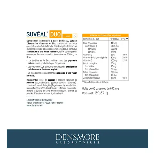 Densmore Suvéal Duo Vision - Tratamento de manutenção da visão normal por 8 meses (Pacote com 4 frascos de 2 meses cada)