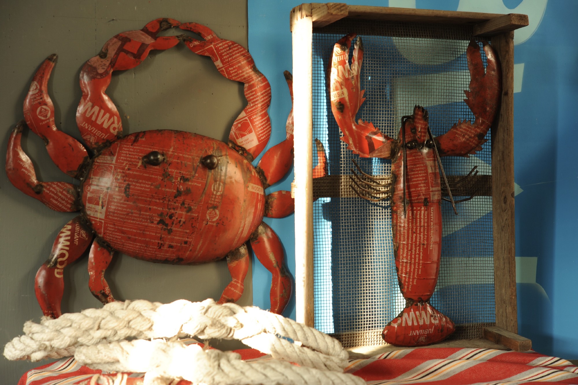 Wanddeko 'Krabbe', rot, H 68 cm, B 72 cm, L 8 cm von fischer's lagerhaus