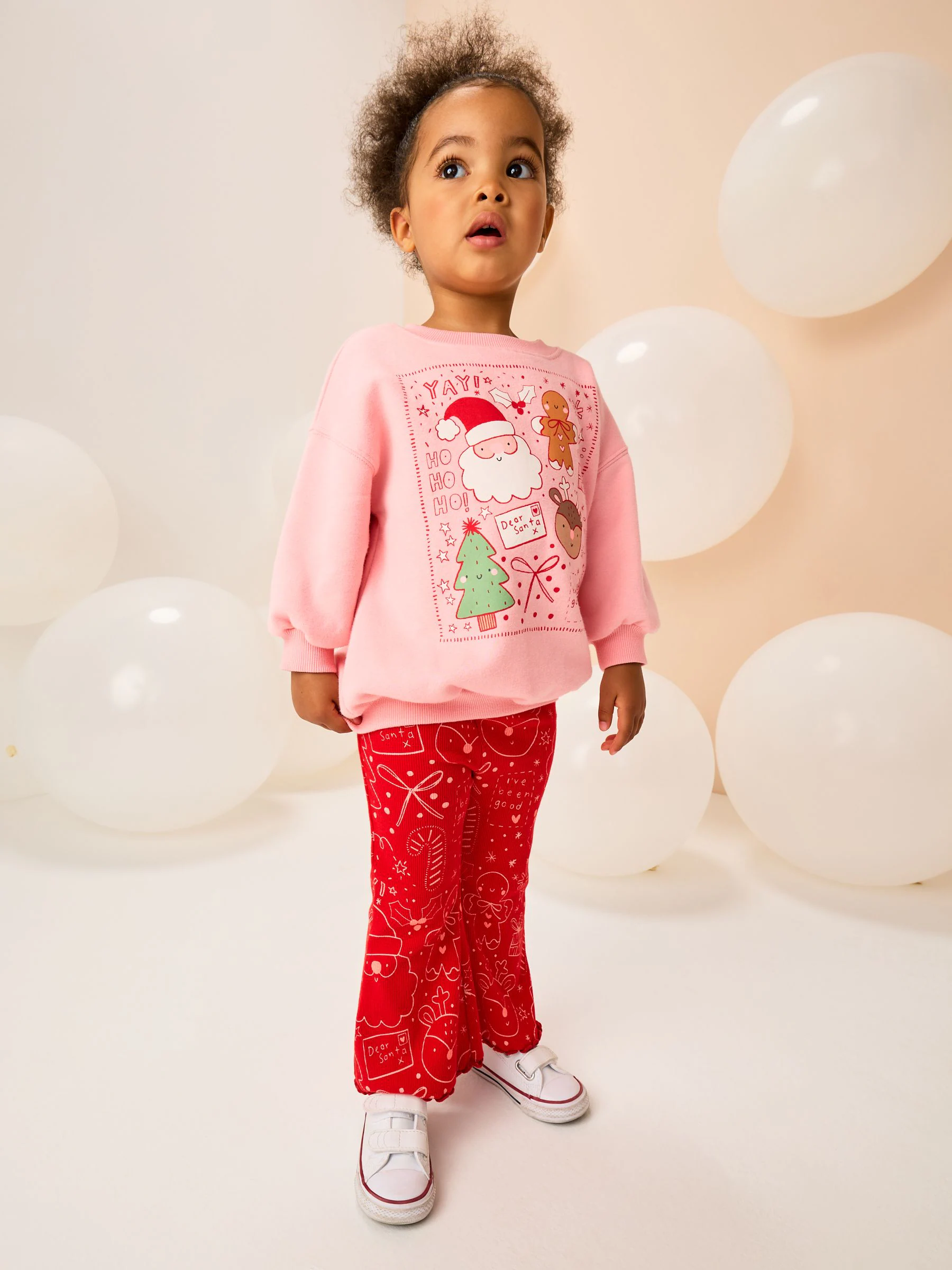 Roze/rood - Kerstset van sweater en uitlopende legging (3mnd -7jr)