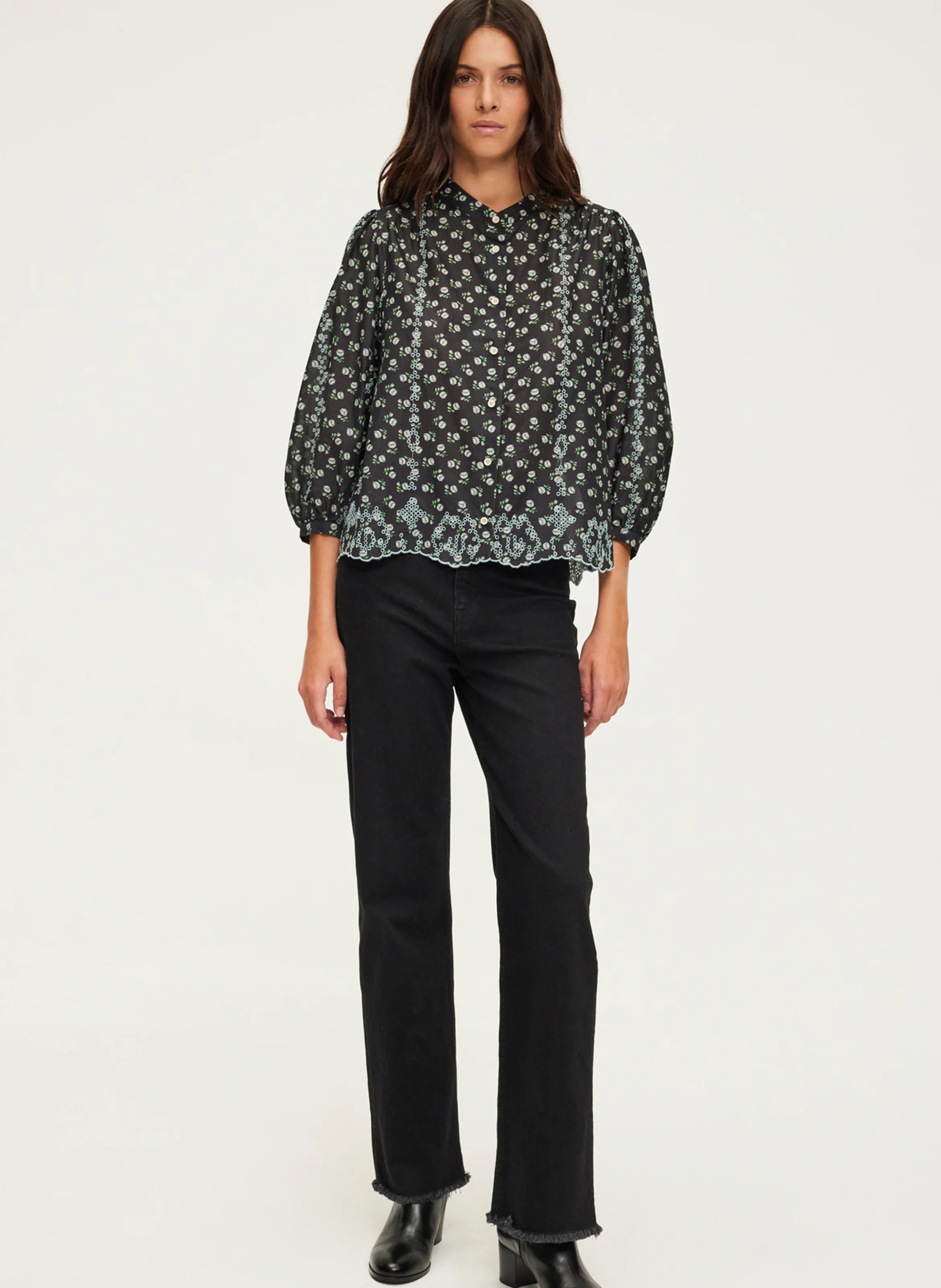 BABI - Chemise imprimée et brodée en coton | Noir