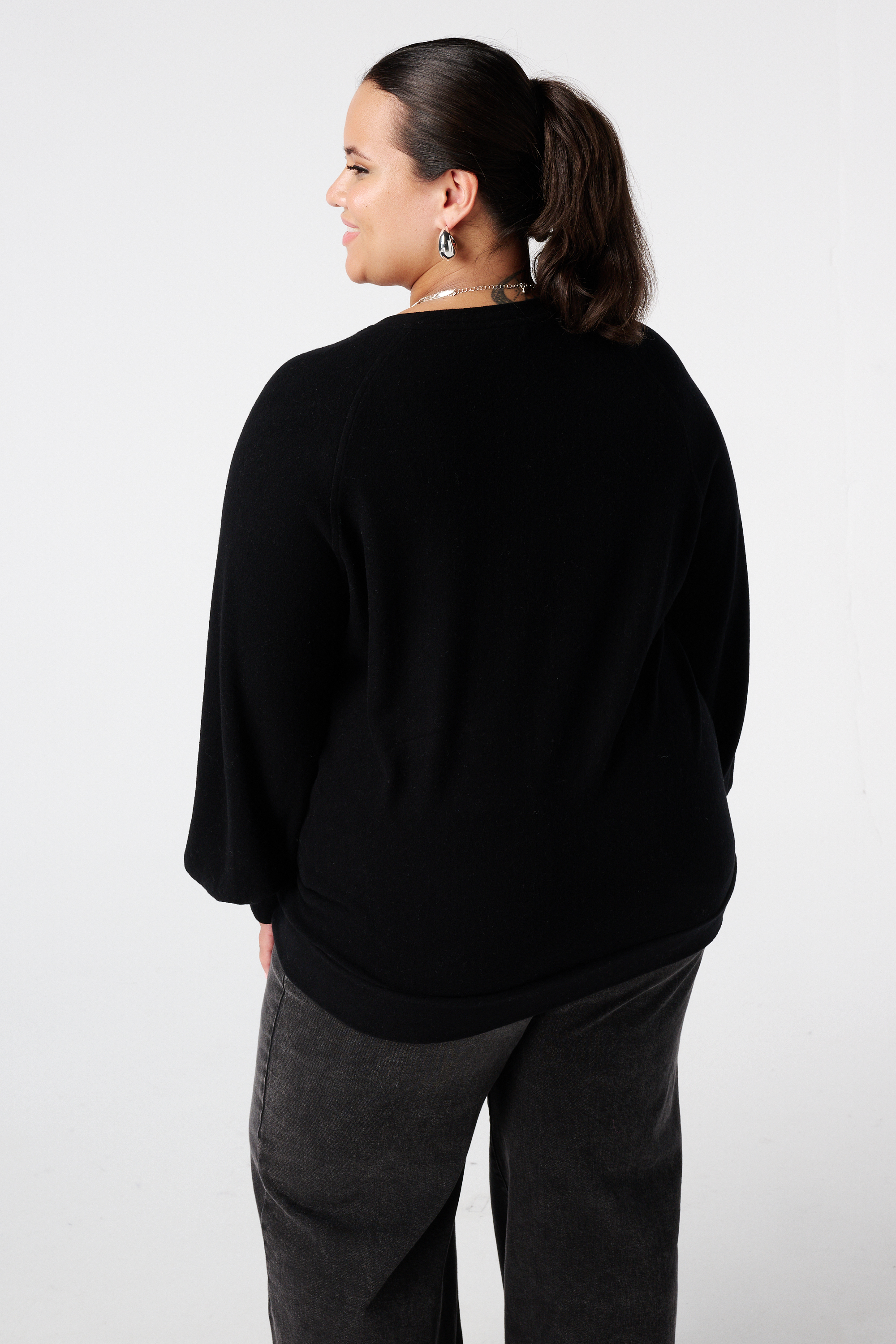 Velours trui met strass knopen Zwart