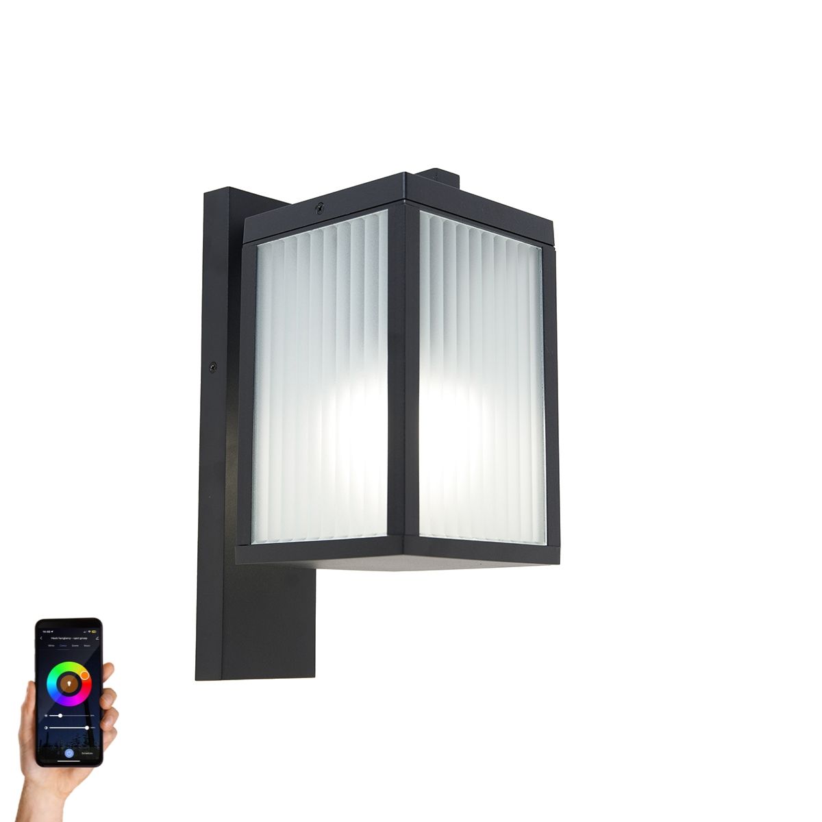 Smart buiten wandlantaarn zwart met ribbel glas incl. Wifi A60 - Charlois