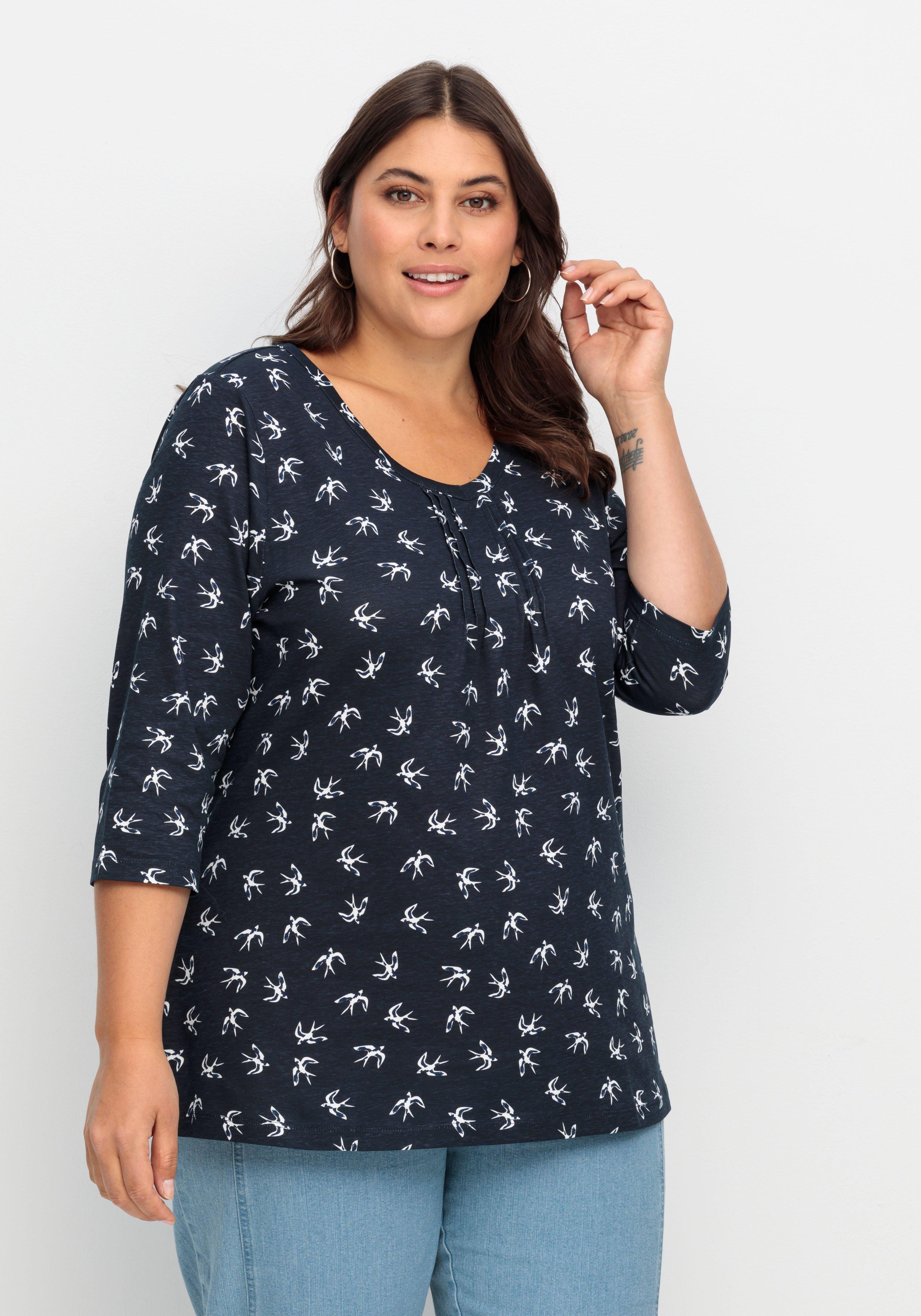3/4-Arm-Shirt in leichter A-Linie, mit Schwalbenprint