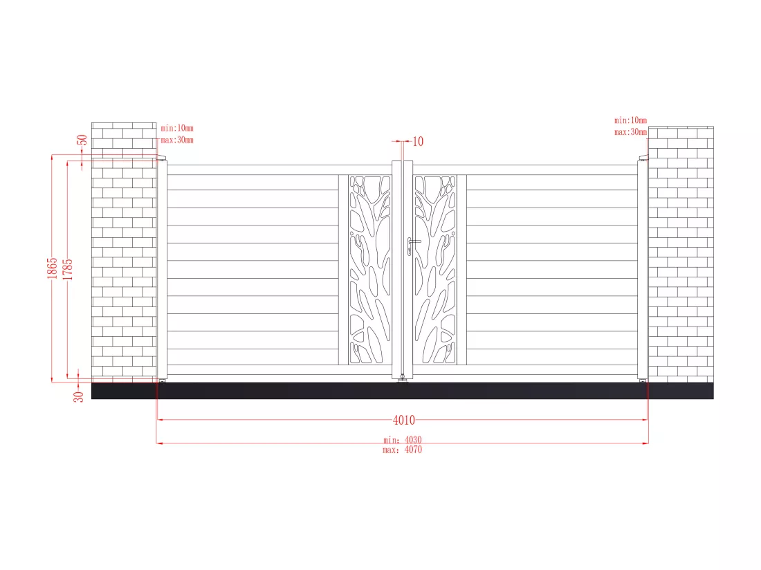 Portail battant aluminium semi ajouré à motifs L407 x H187 cm anthracite LABRIT II