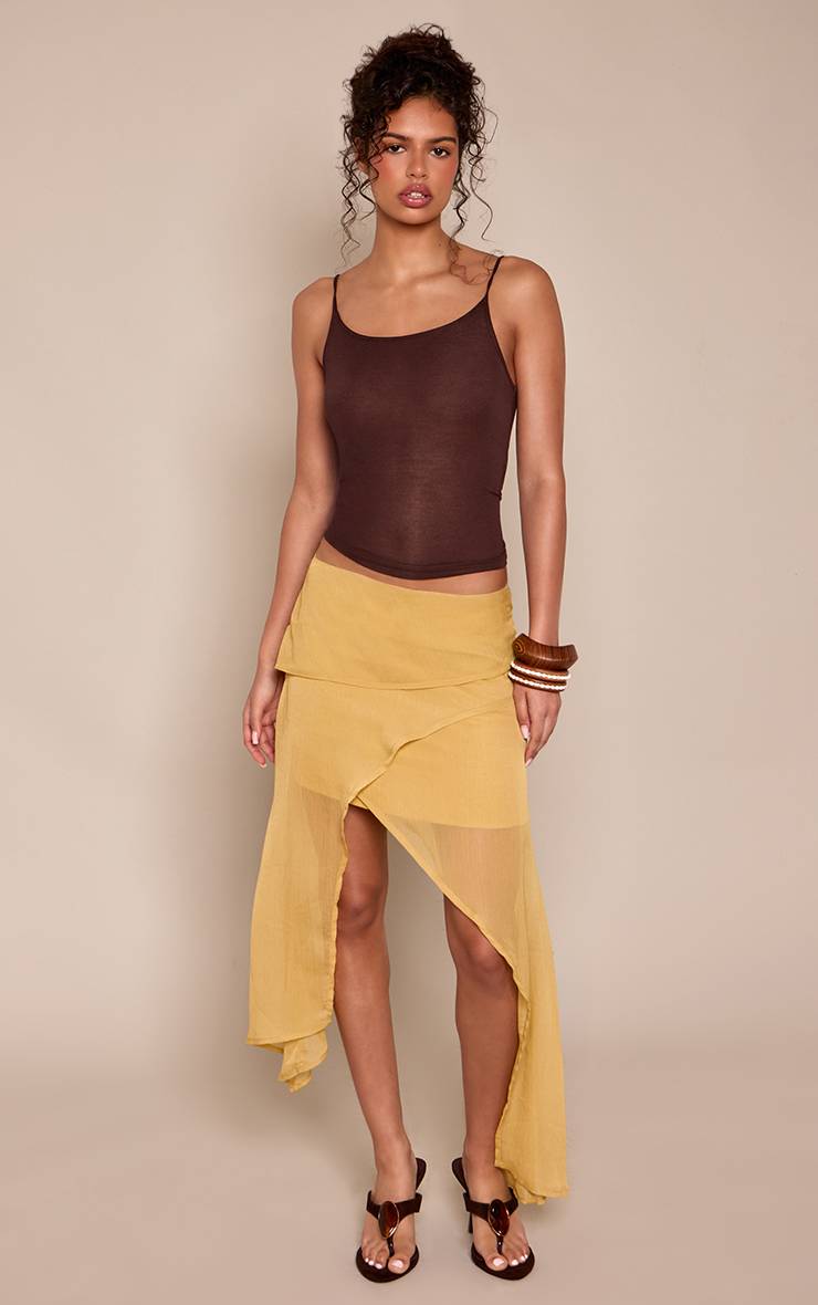 Vert Olive Jupe Midi En Mousseline