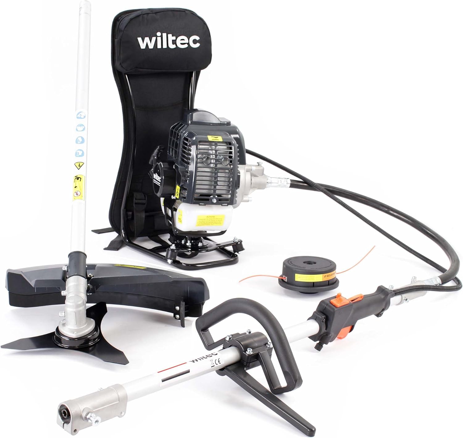 Wiltec 2-in-1 Multifunktionsgerät mit 2-Takt-Motor mit Rucksack, Backpacker Multigartengerät, Multitool Gartenwerkzeug mit u.a. Rasentrimmer