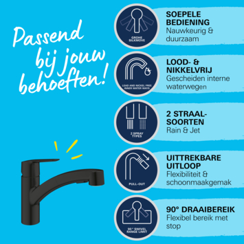Grohe keukenkraan Quickfix Start uitrekbaar zwart