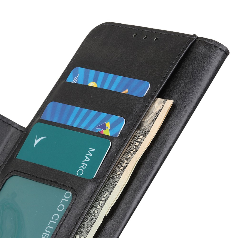 iPhone 14 Pro Vintage Leder Tasche Flip Cover mit Kartenfächer - Schwarz