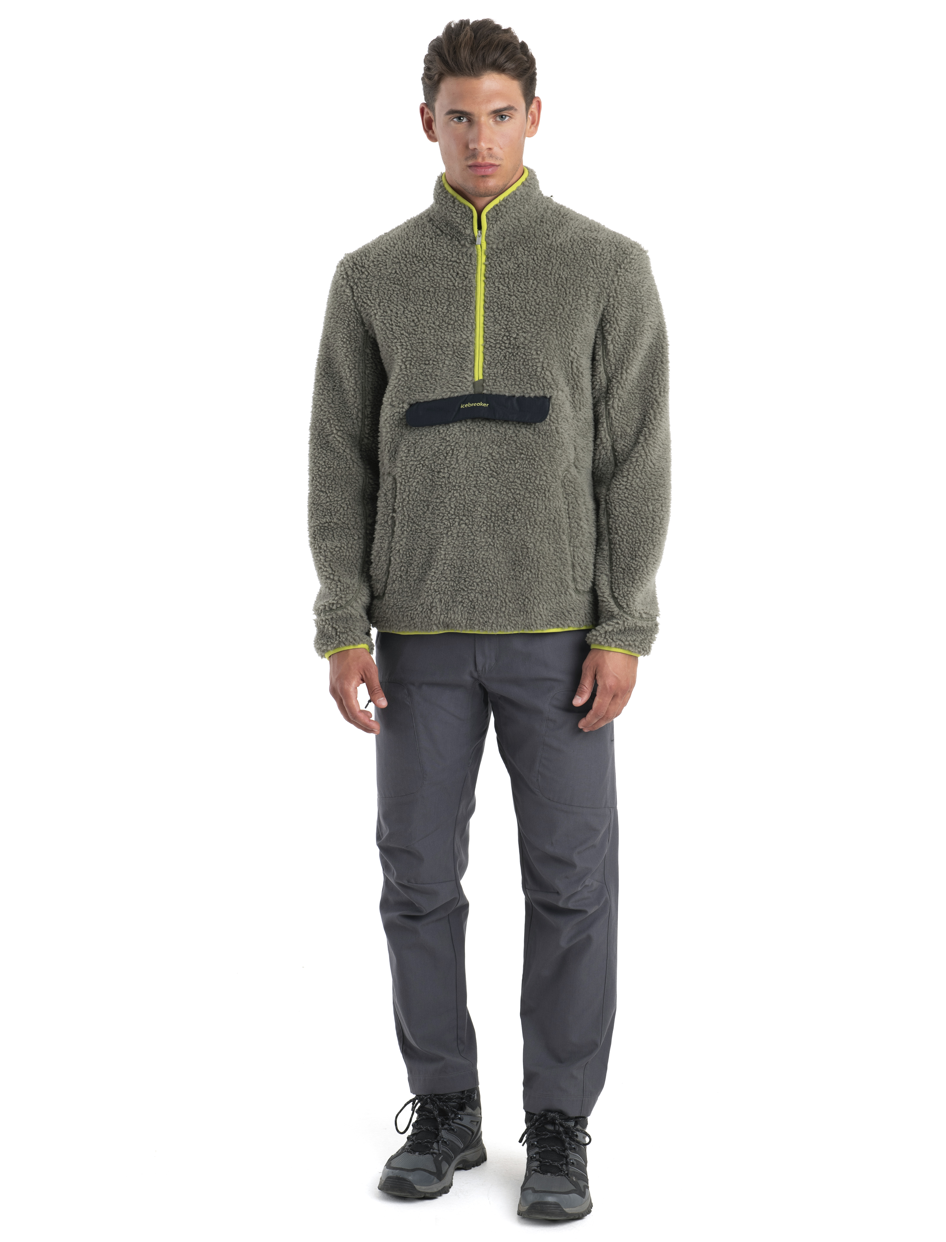 ICL RealFleece Sherpa LS Half Zip Herre Loden/Black/Bio Lime/Cb