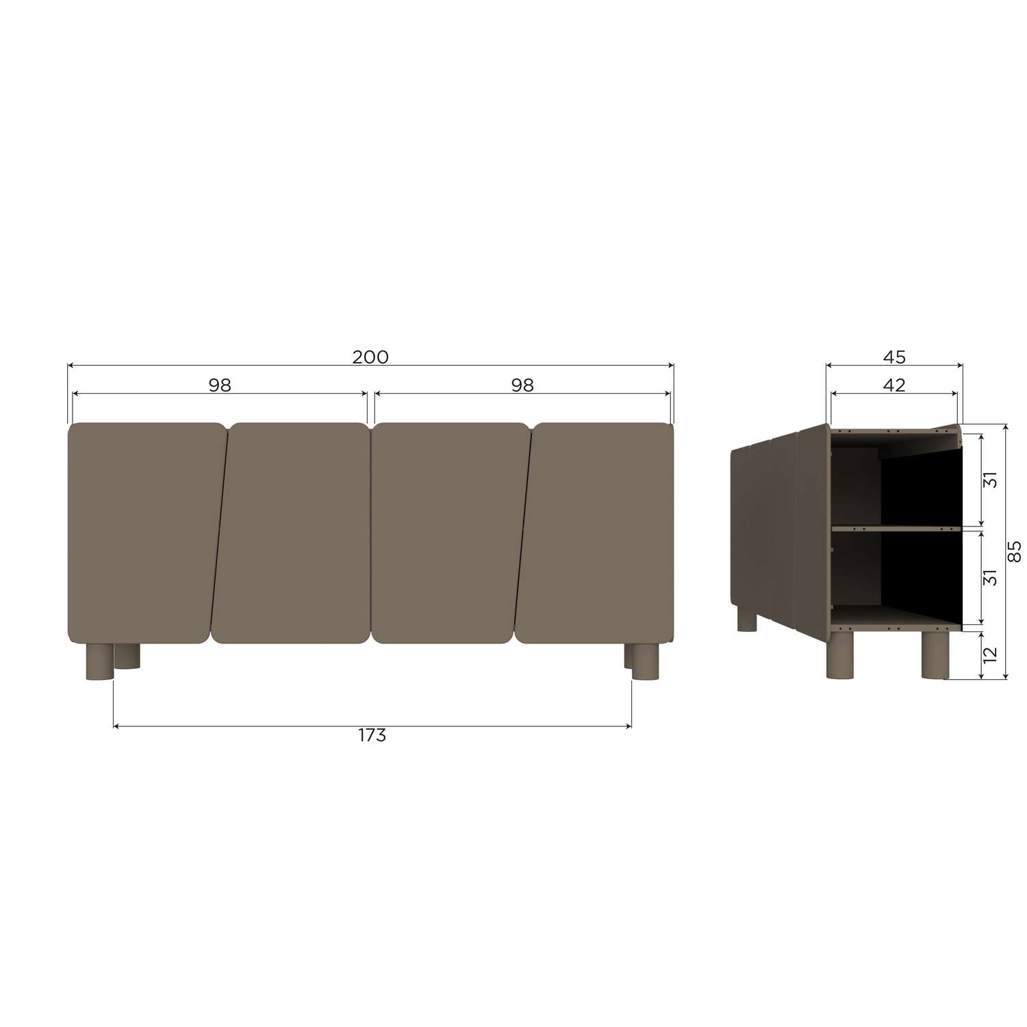 WOOOD Root Dressoir 200 CM - Grenen - Truffel Bruin - 85x200x45