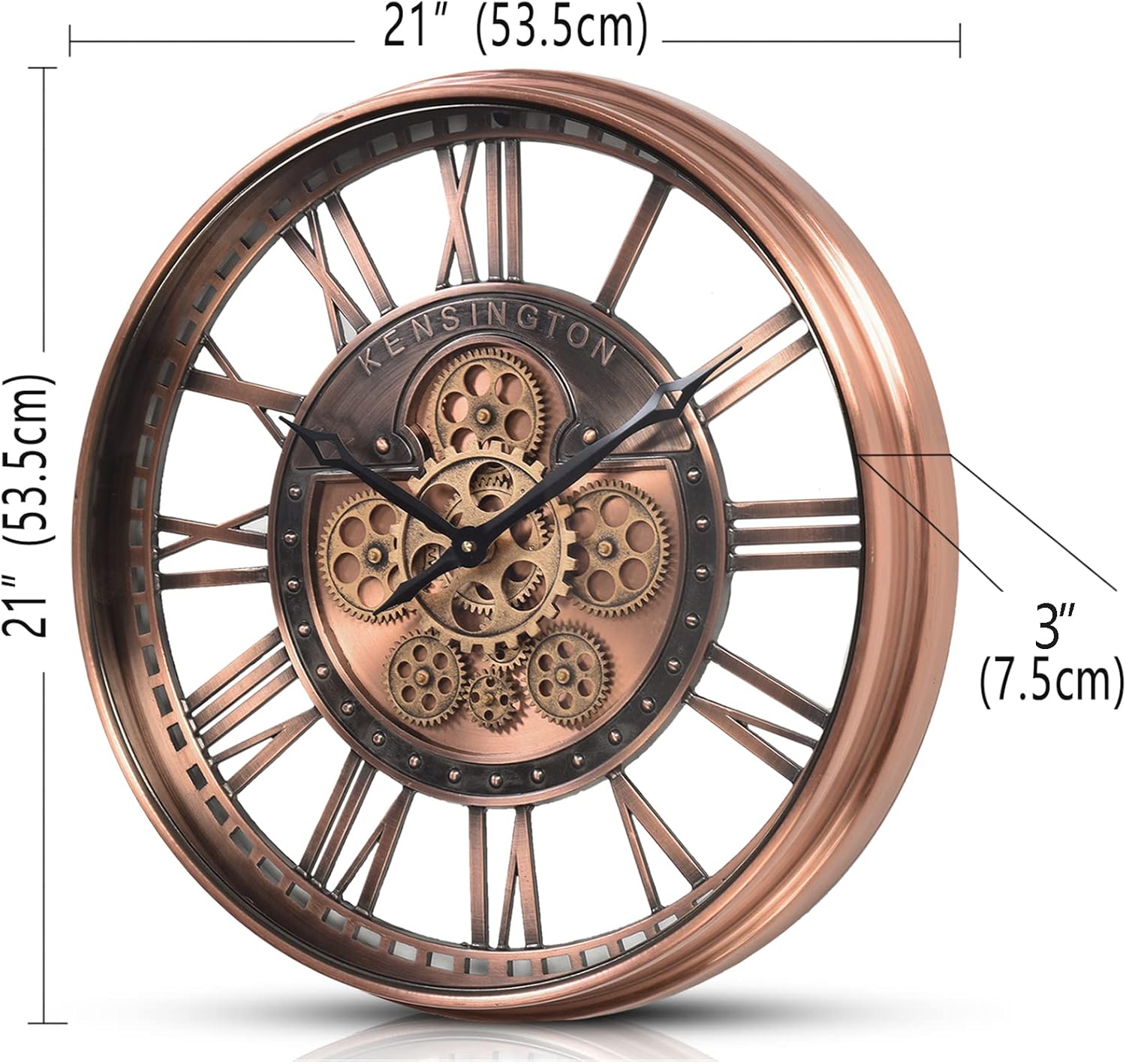 Wanduhr mit echtem Bewegungsgetriebe Zahnrädern, modern, 53,3 cm, industriell Steampunk, groß, Metall,Wanduhr für Wohnzimmer, Dekor, Büro ,Küche, antike Bronze, Kupfer römische oder arabische Ziffern