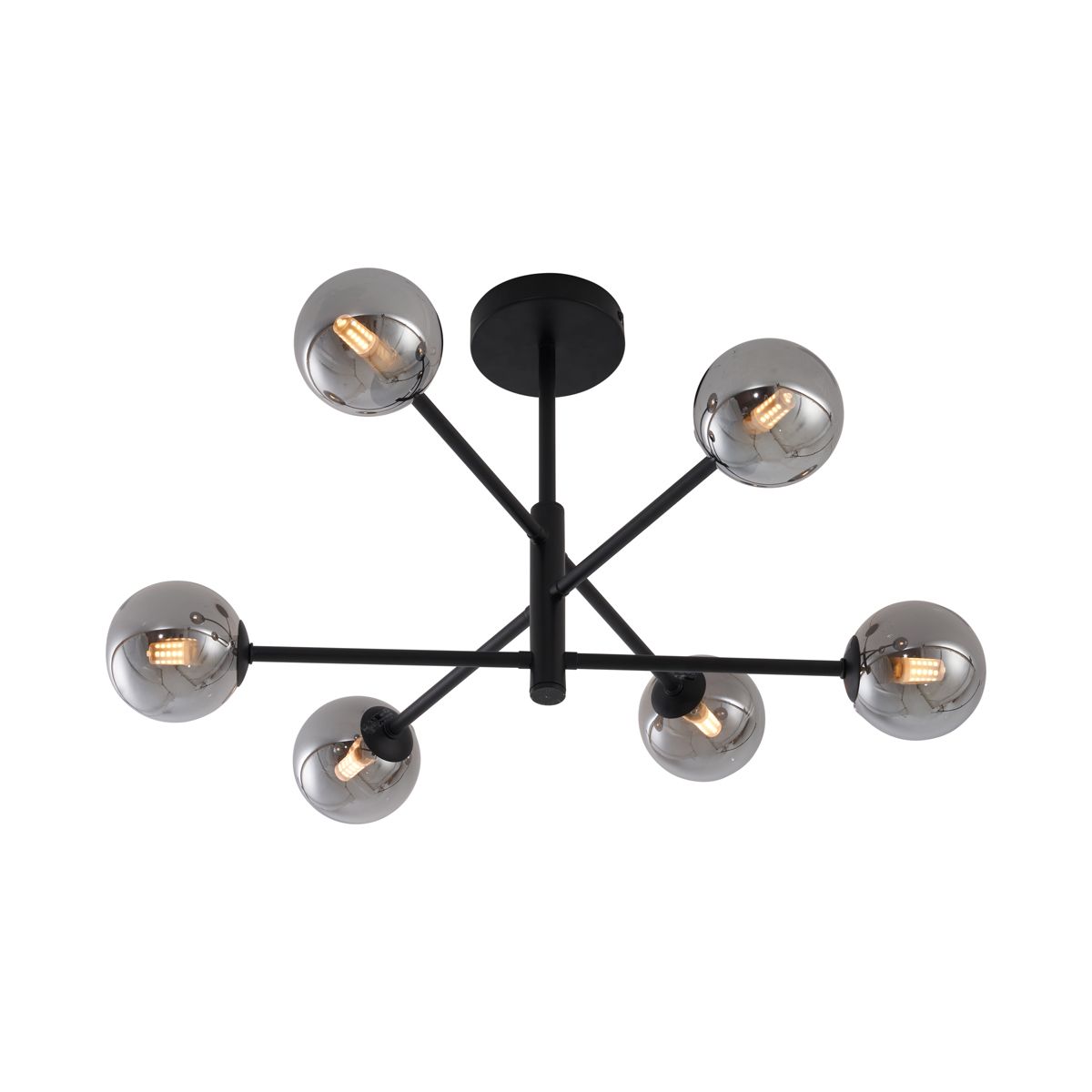 Moderne plafondlamp zwart met smoke glas 6-lichts - Ryan