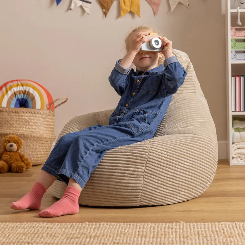 Set van 2 icon Kinderzitzakken Dalton - Corduroy Zitzak - Beige