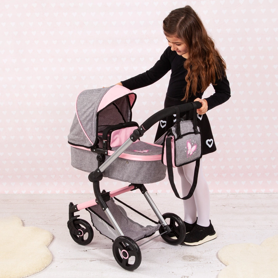 bayer Design Kombi-Puppenwagen Neo Vario graurosa, mit Schmetterling