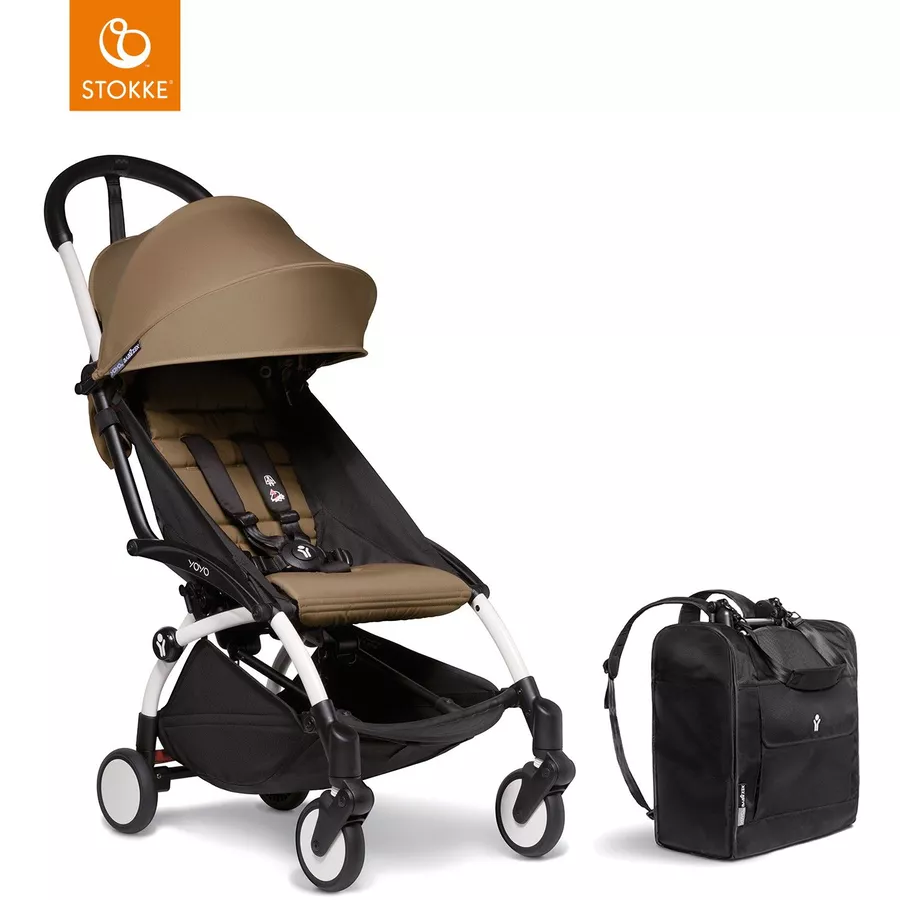 BABYZEN Kinderwagen YOYO2 6+ White mit Textilset Toffee und Backpack YOYO Black