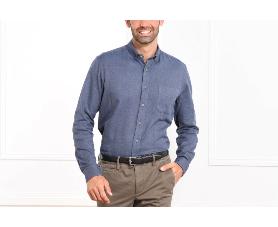 Chemise flanelle bleu denim - Poche poitrine - HARRISON