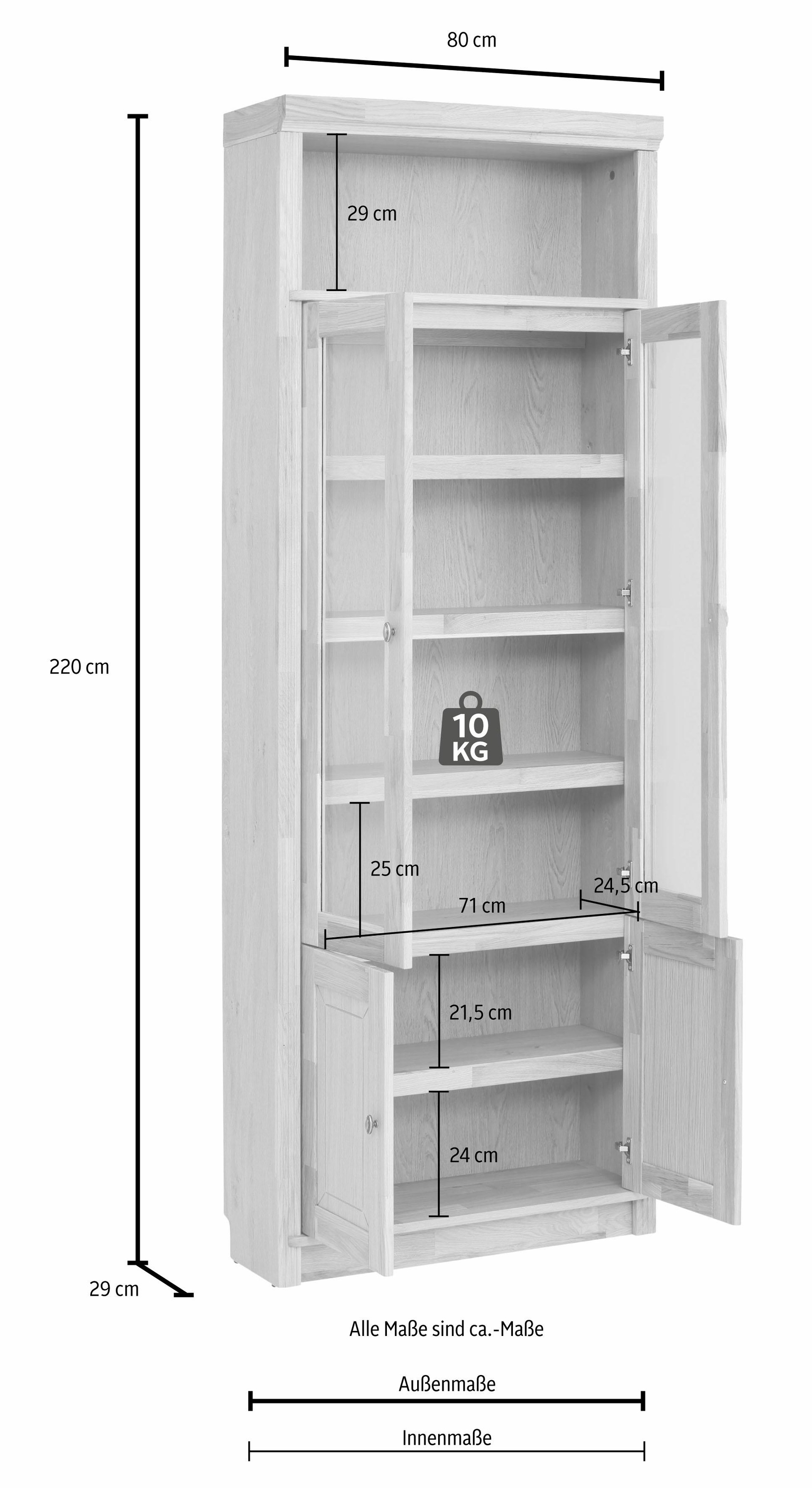 Home affaire Bücherregal »Soeren Vitrine mit 2 Glastüren, Breite/Tiefe: 80/220 cm« Kiefer massiv, Tiefe 29 cm, 2 Holz- und 2 Türen mit Klarglas- Einsatz
