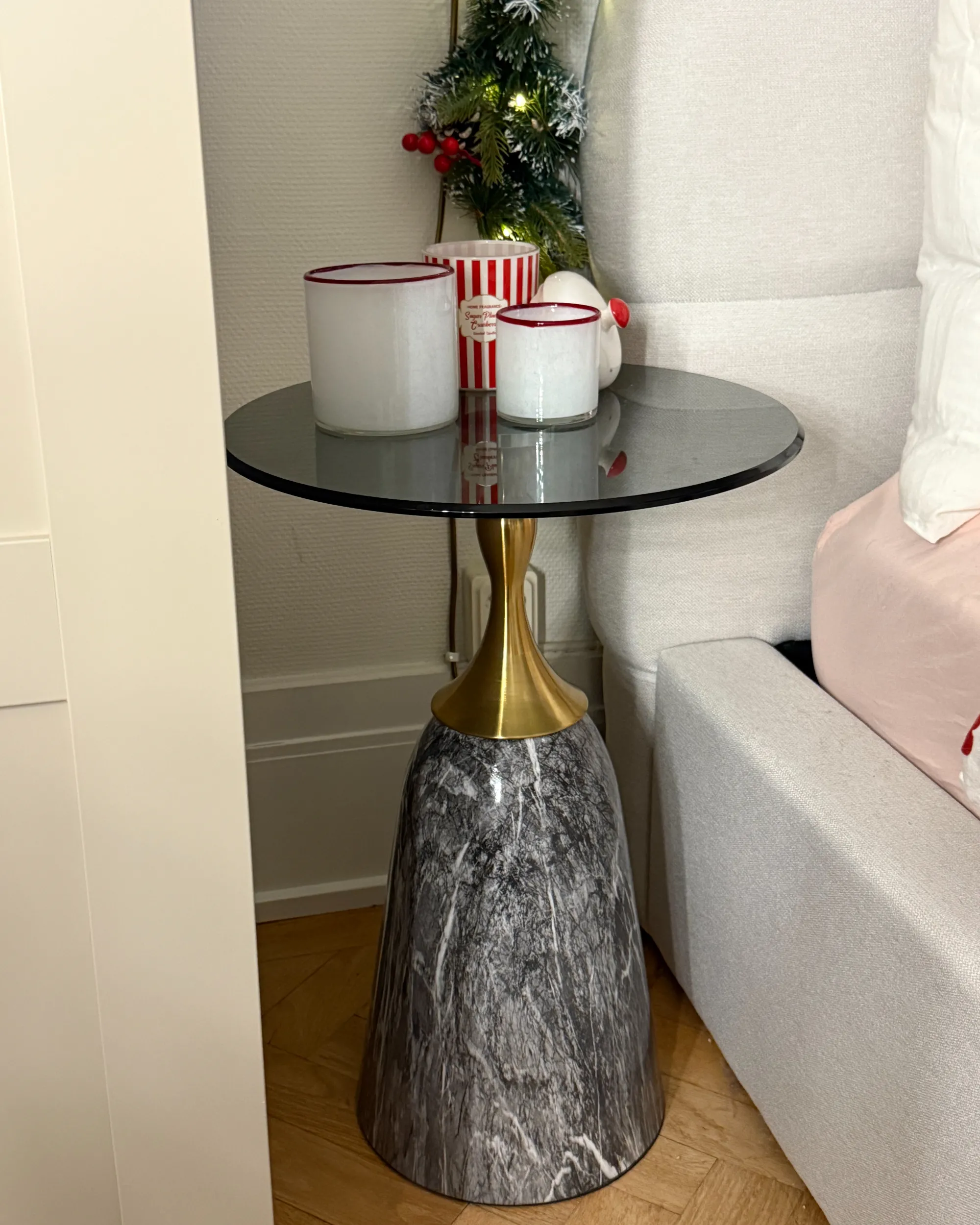 Bijzettafel CARTER Veiligheidsglas Grijs marmer