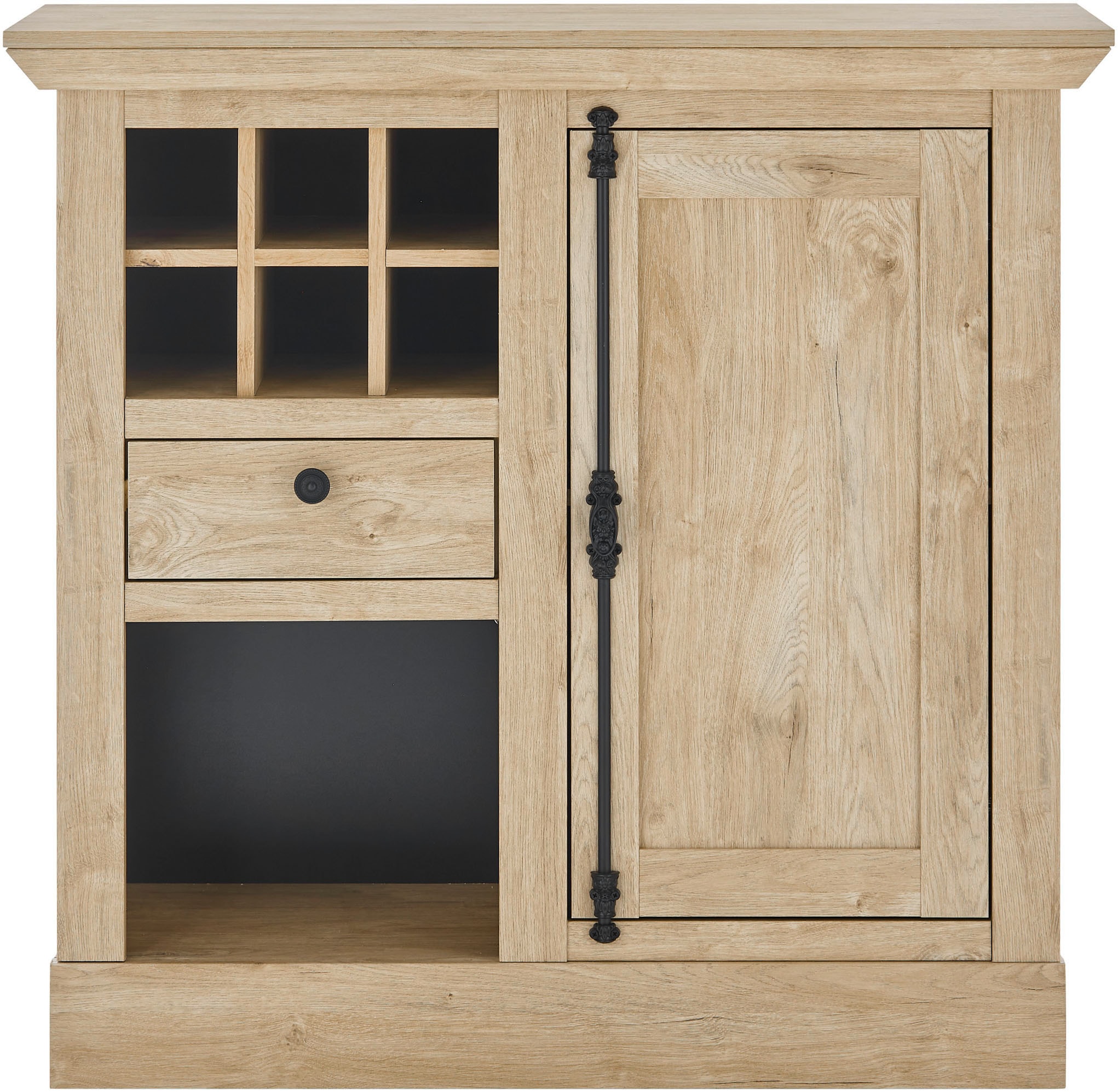 Home affaire Highboard »Cornwall, Kommode im Landhausstil, Schrank, Sideboard, Eiche Dekor« 1 Stk. tlg. verschnörkelte Metallgriffe, ausreichend Stauraum, 105 cm breit