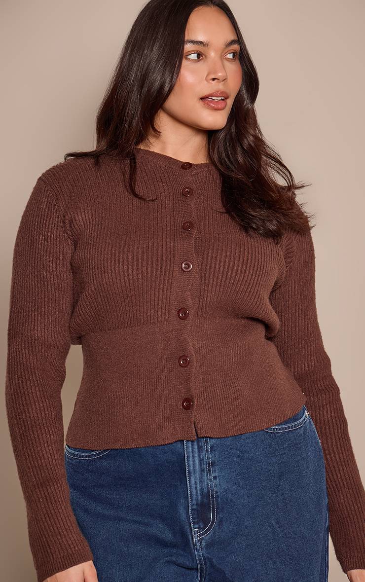 Chocolat Cardigan Grande Taille Cintré À La Taille Avec Boutonnière