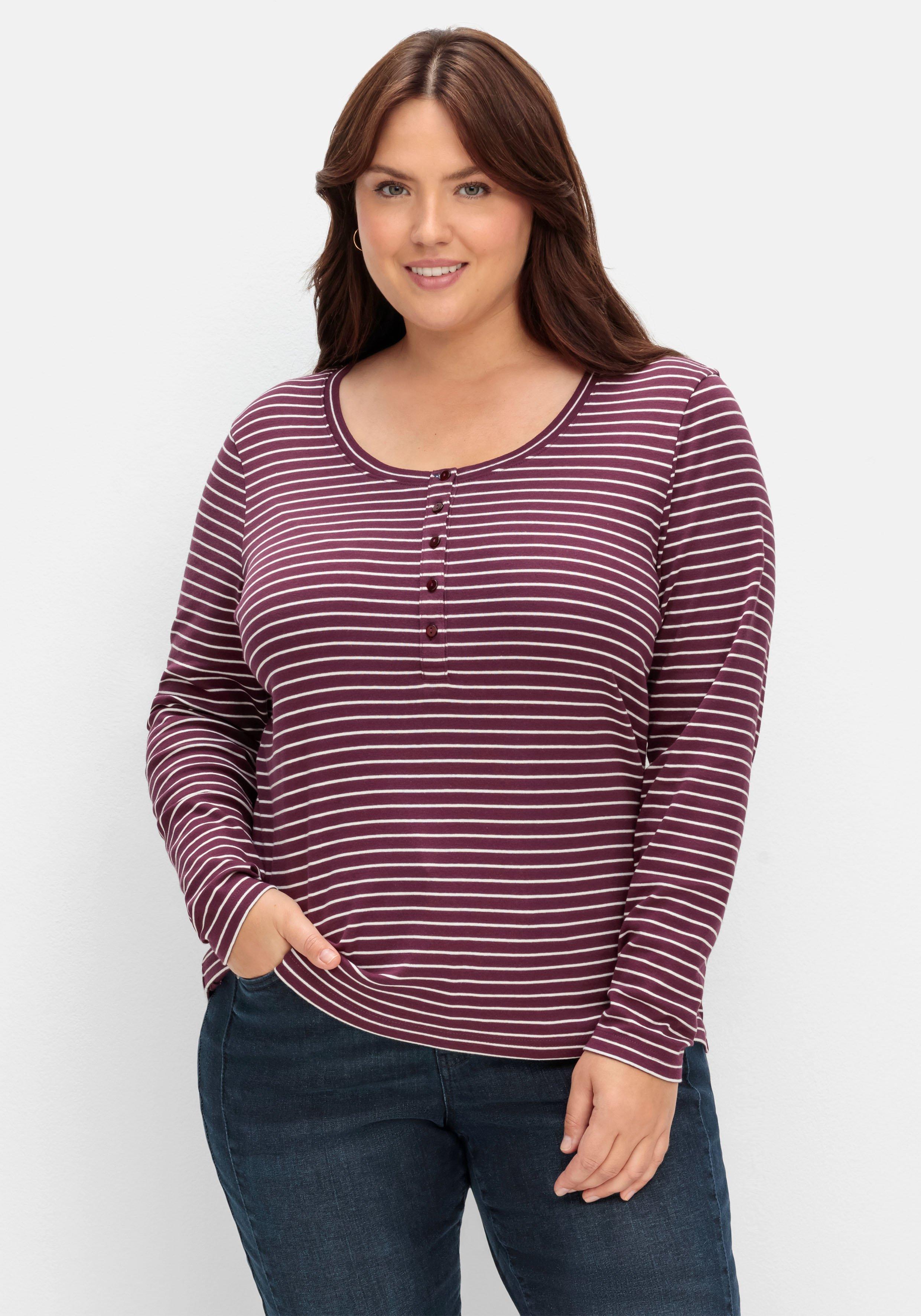 Gestreiftes Langarmshirt mit Knopfleiste