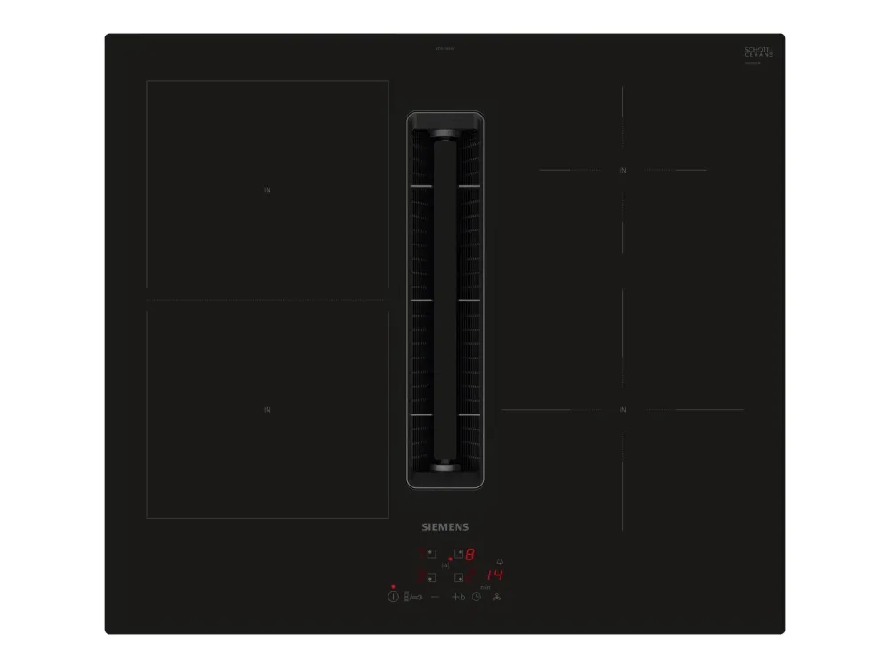 Siemens iQ300 ED611BS16E - Induktions kogeplade - 4 plader - Niche - bredde: 56 cm - dybde: 49 cm - Klasse B - rammeløs - sort med nedtræksudstødning (ekstraktion og recirkulation)