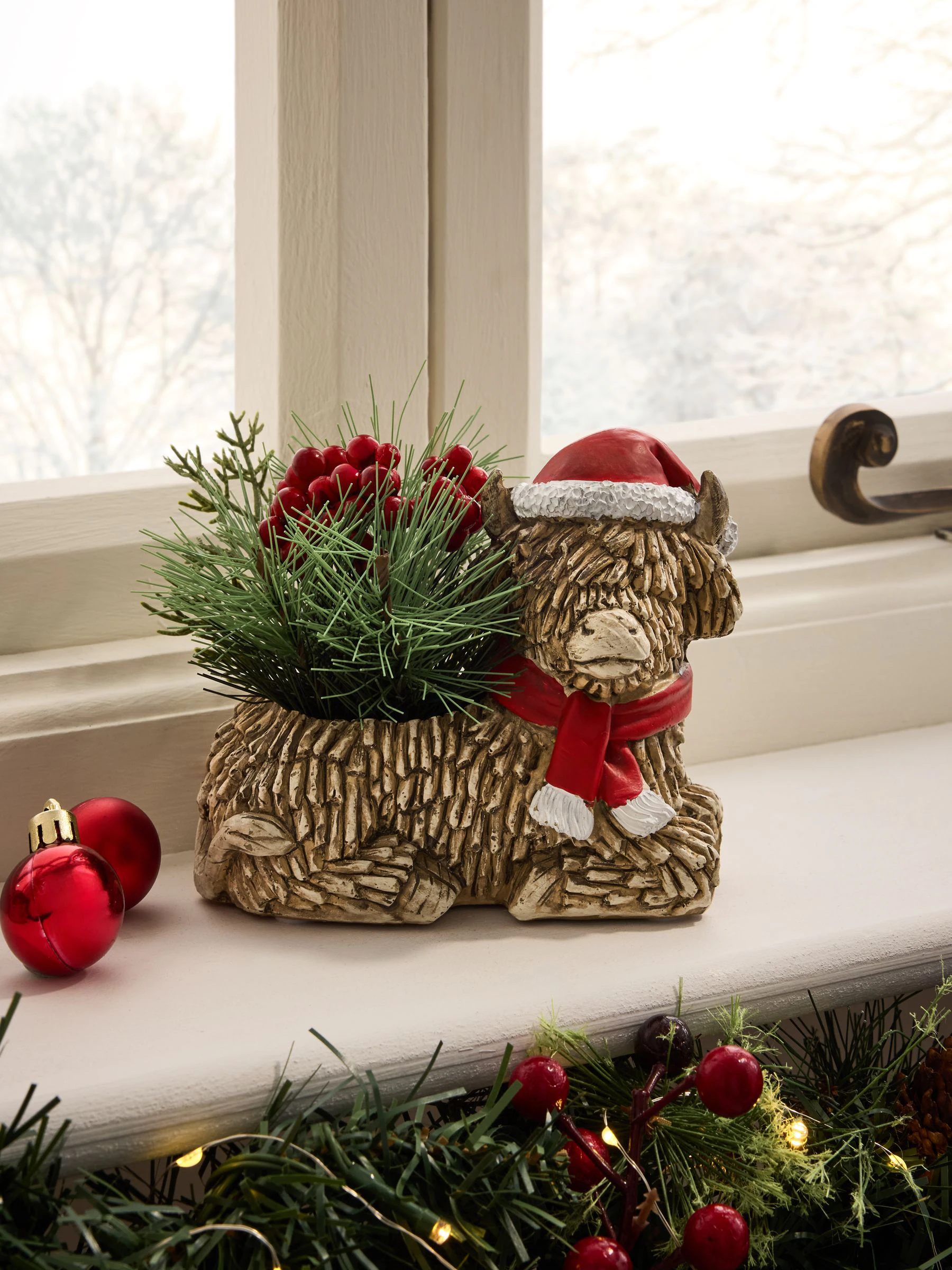 Hamish The Highland Cow kunstmatige Kerstmis arrangement