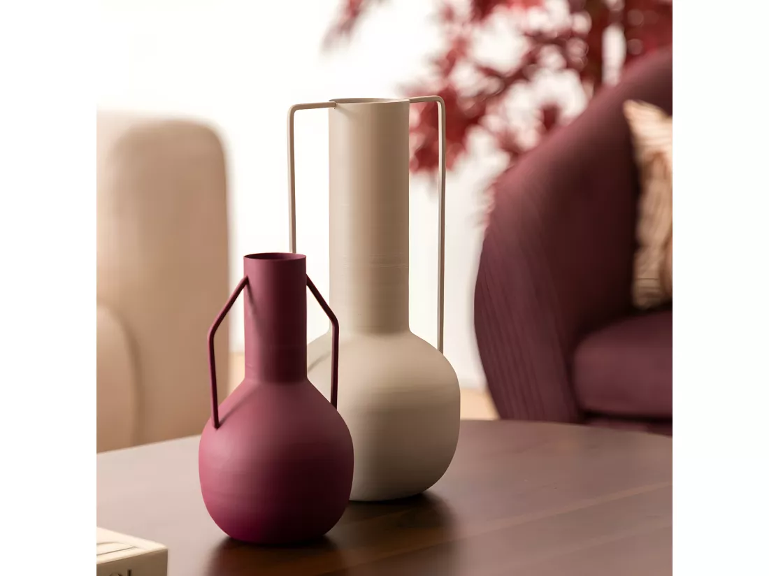 Vase amphore en métal Rouge Rubis design moderne H 20 cm