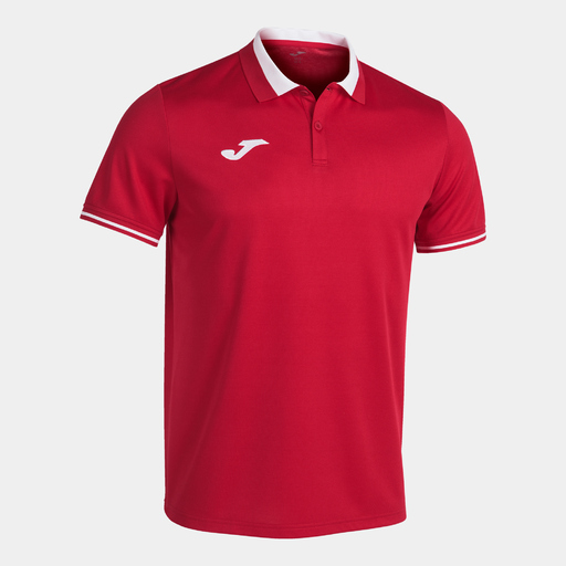 Camisa polo de manga curta Joma Championship VI, vermelha e branca.