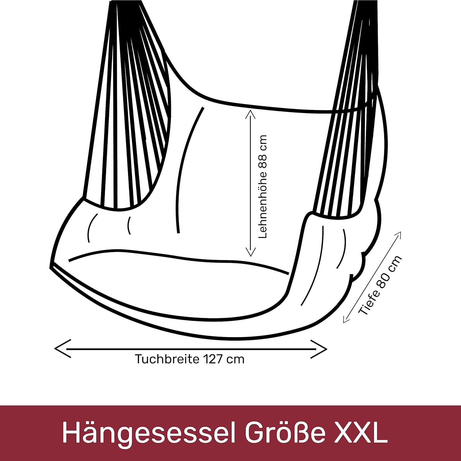 HOBEA-Germany Hängesessel Hängestuhl Hängesitz mit 2 Kissenhüllen (XXL (bis 140kg belastbar), Uni Grau)