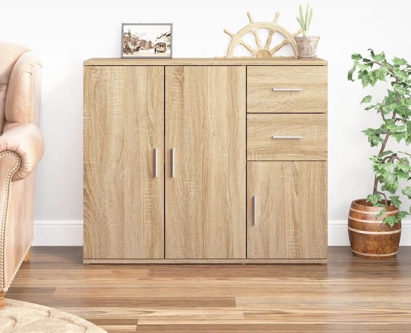 vidaXL - Dressoir - Sonoma Eikenkleurig - Bewerkt Hout - 91x29,5x75 cm