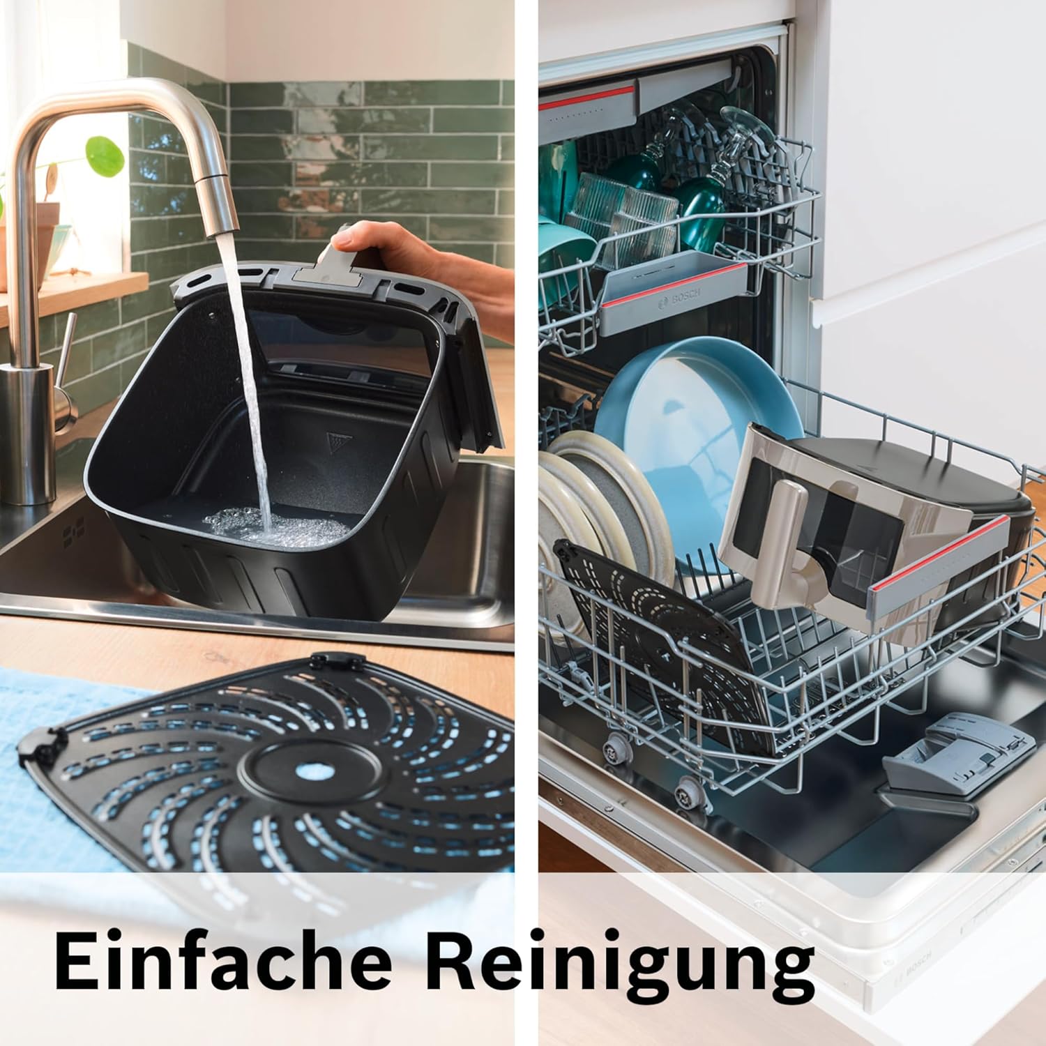 Bosch Heißluftfritteuse Serie 6, XXL Air Fryer, creme, 7,2 L Fassungsvermögen, beleuchtetes Sichtfenster, 7 voreingestellte Programme, bis zu 65% schnelleres Kochen, MAF671C0