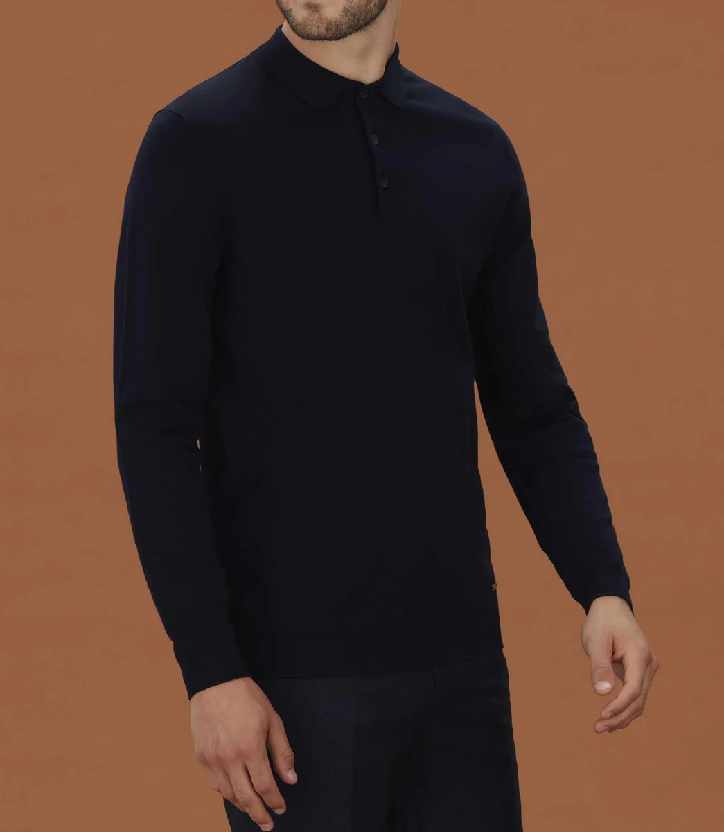 Polo en maille à manches longues marine 