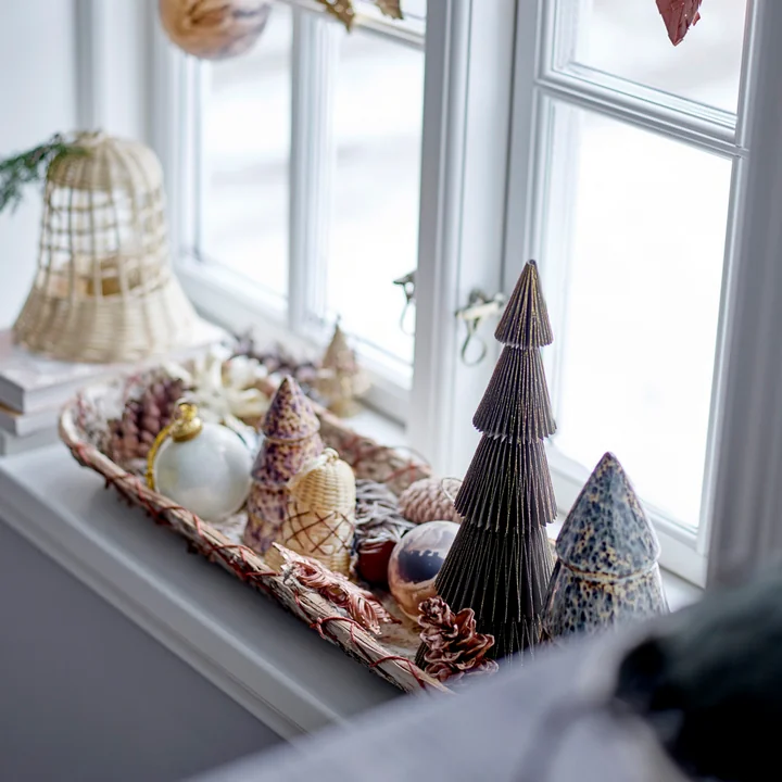 Bloomingville - Milan Deko-Weihnachtsbaum, Ø 15,5 x H 22,5 cm, grün / natur (2er-Set)