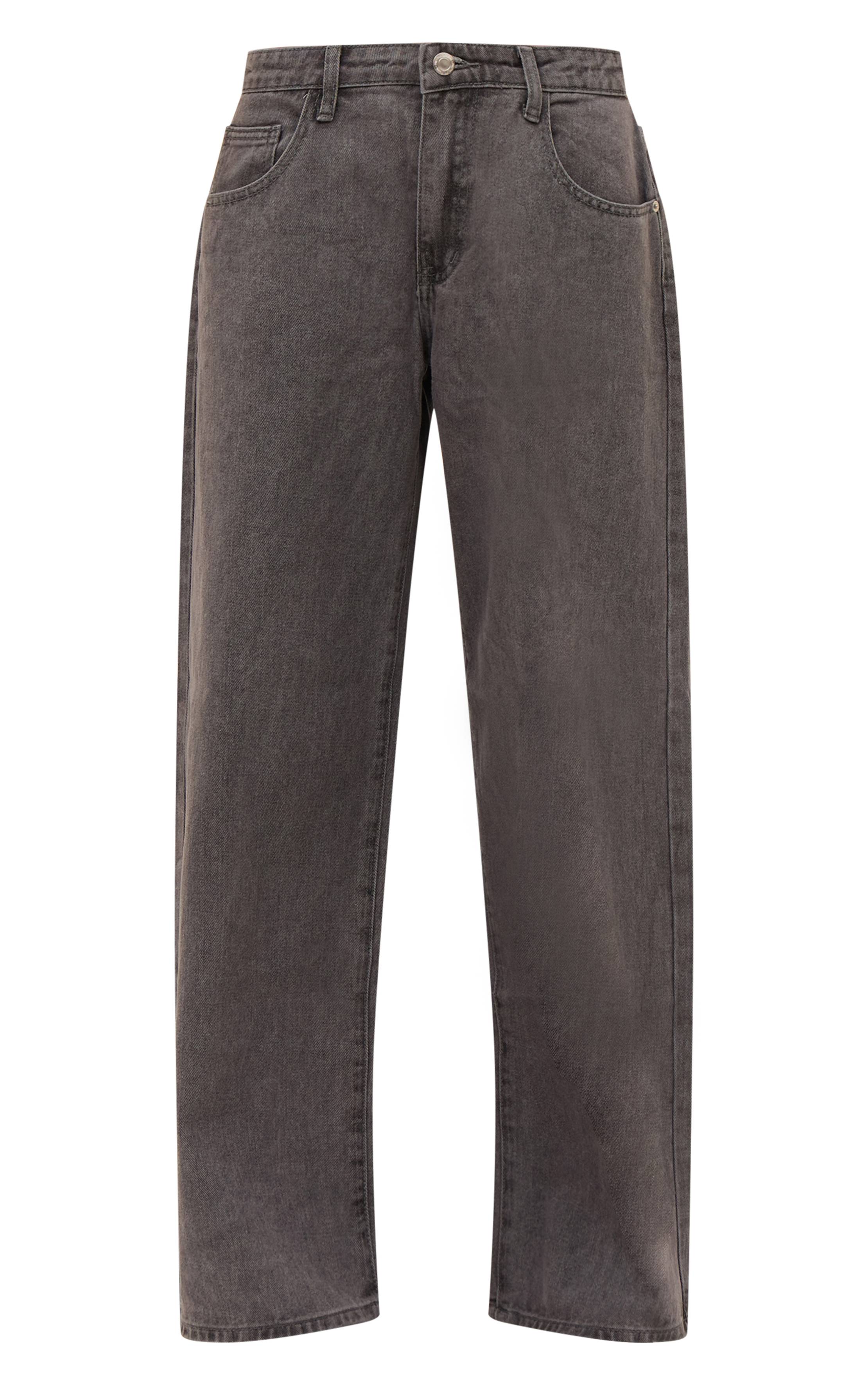 Gris Foncé Jean Boyfriend Taille Basse À Jambe Large