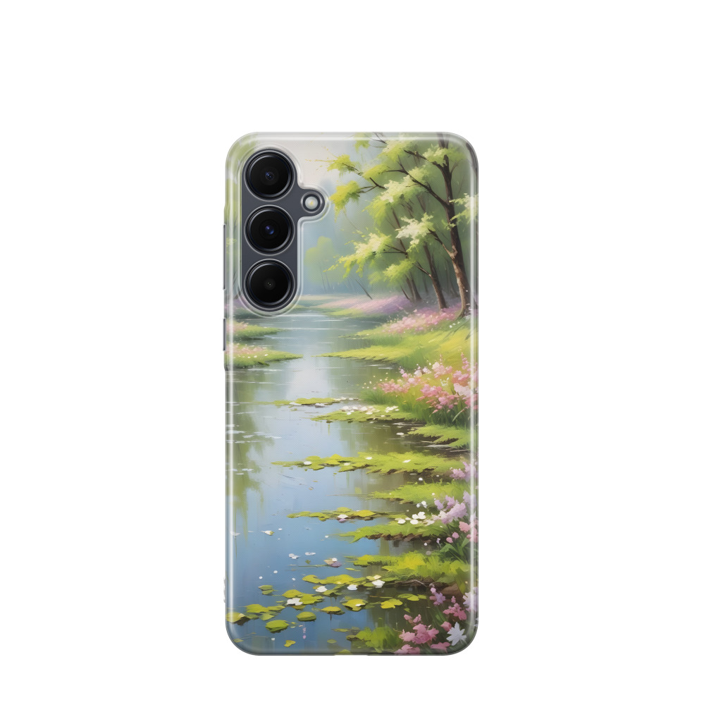 Samsung Galaxy A55 Gummi Hülle Spiegel des Waldes - Grün