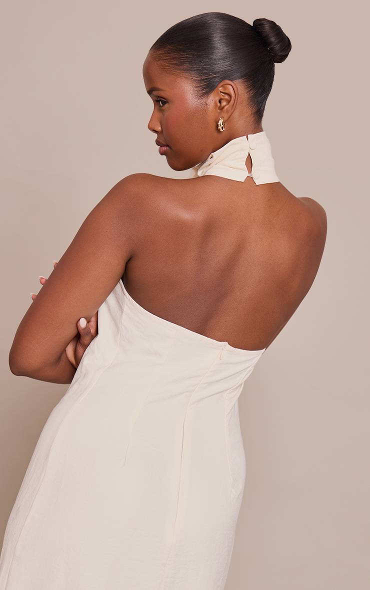 Crème Robe Maxi Sans Manches À Col Bénitier Texturée