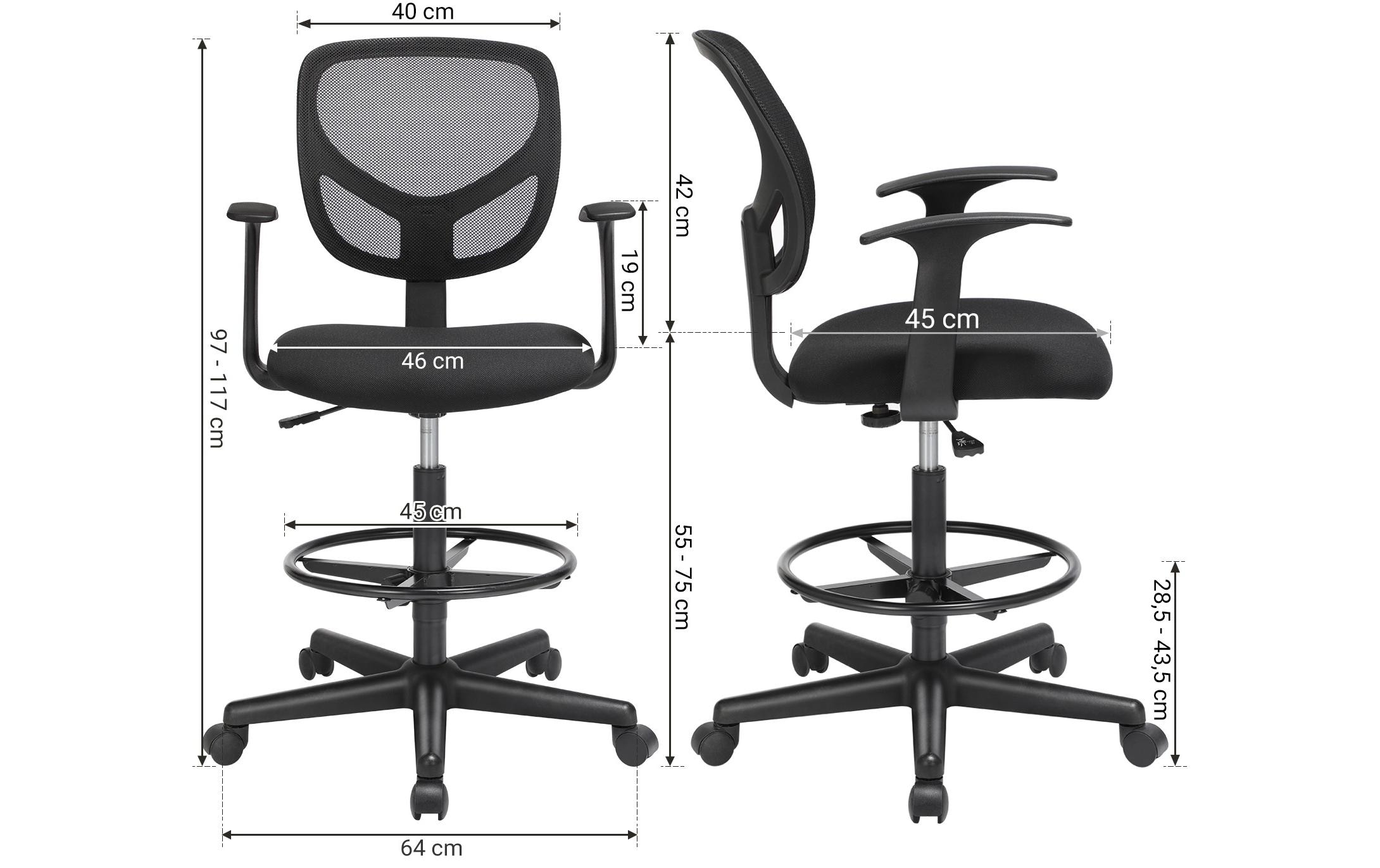 Bürostuhl mit Armlehnen und Fusskreuz, SchwarzBequemer und ergonomischer Schreibtischstuhl