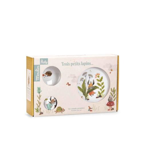 Set Vaisselle Porcelaine Trois Petits Lapins Blanc - MOULIN ROTY