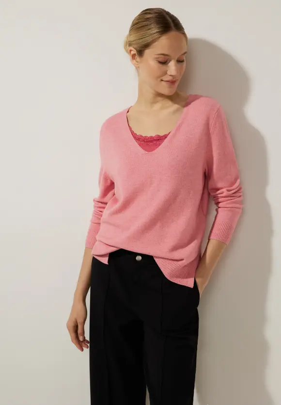 Pullover mit V-Ausschnitt - legend rose melange