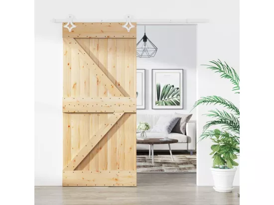 Porte coulissante et kit de quincaillerie 95x210 cm pin massif