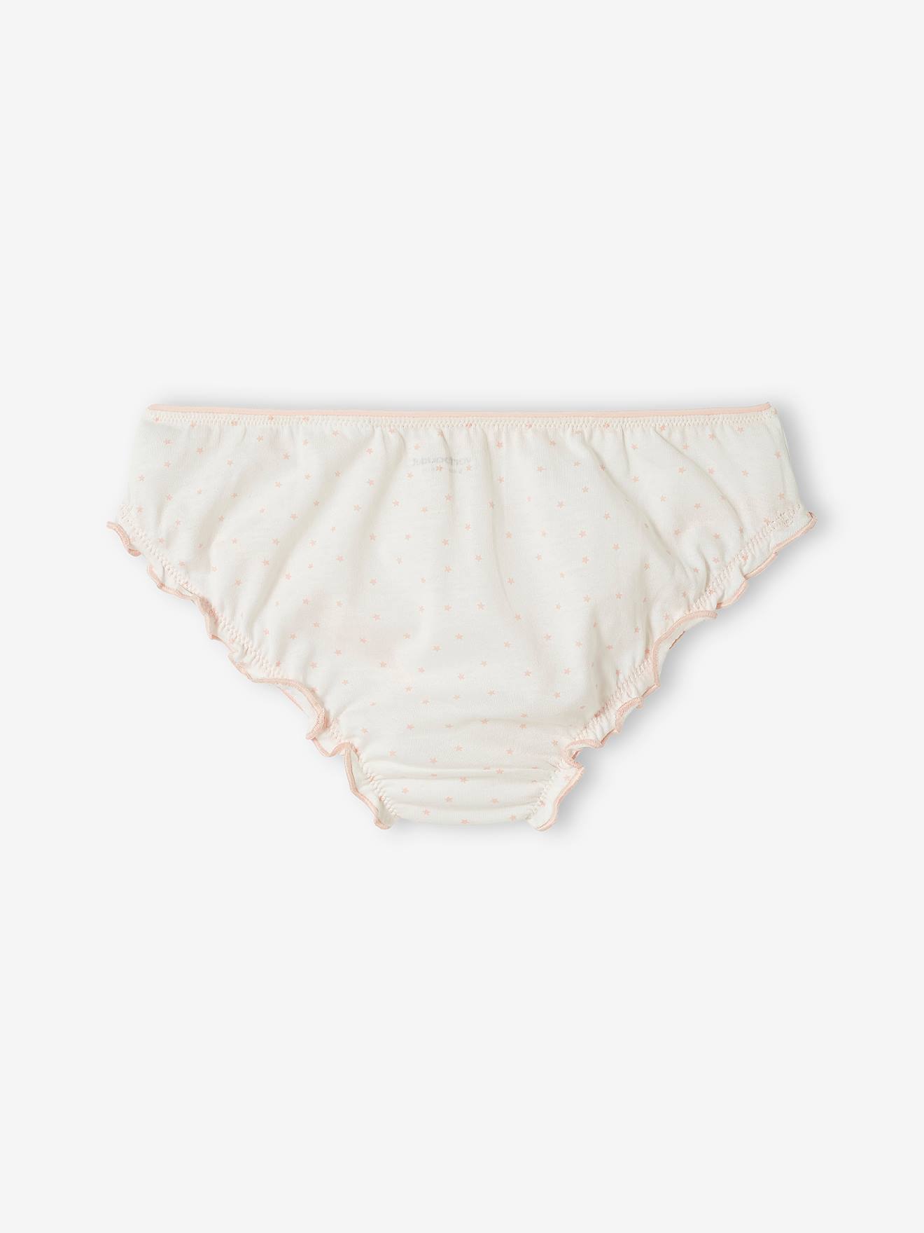 Conjunto de 3 calcinhas com babados, estampa branca clara, para meninas.