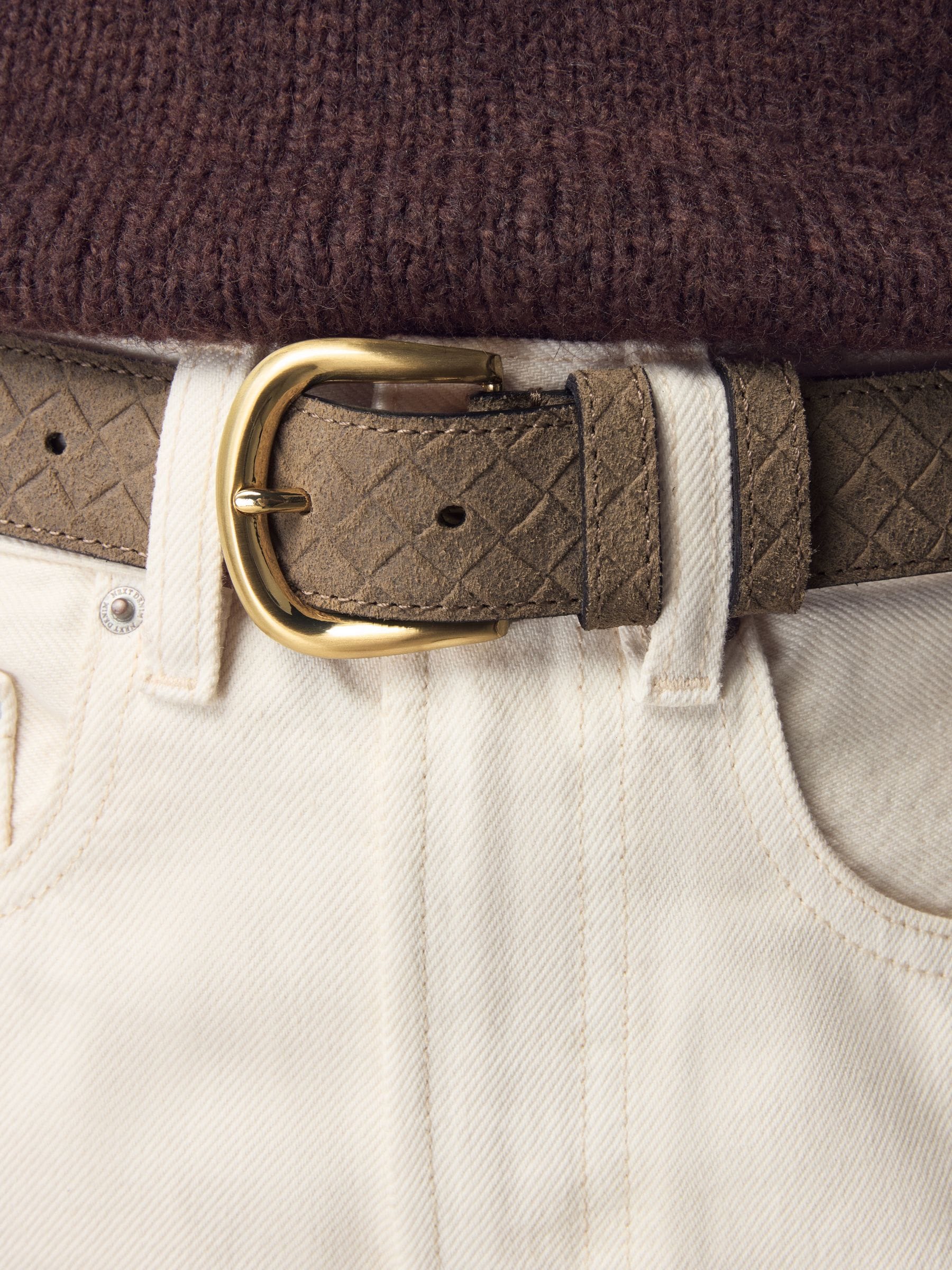 Mokkabruin - N. Premium Made in Italië riem van suède met geweven look